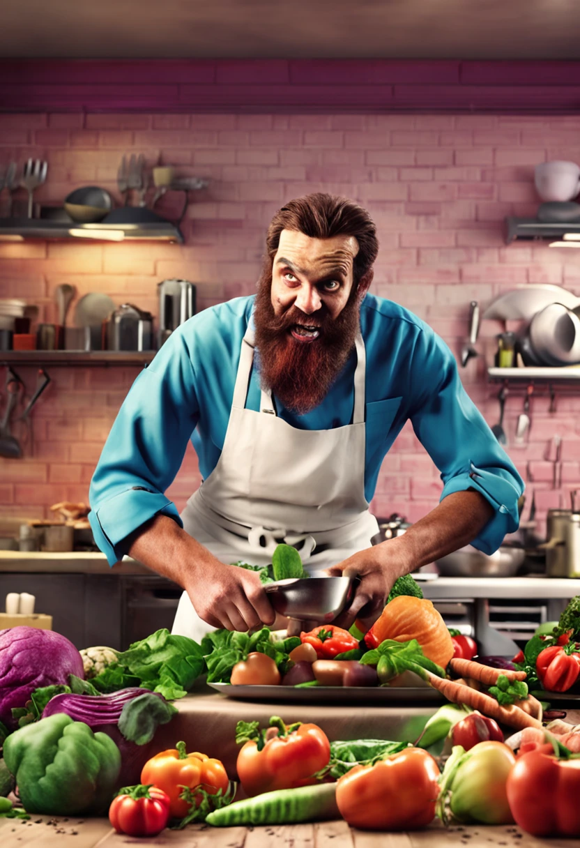 wallpaper for smartphone ultra HD chef in the kitchen zombie style and cutting vegetables on cool way
