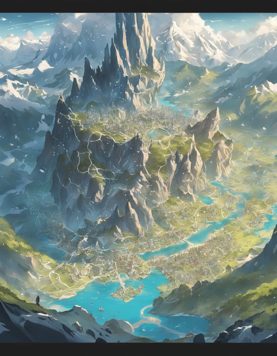 MAP, Map of a fantasy continent，In the middle of the map is the country of humanity, montains and hill，To the north is where the dwarves of the Land of Ice and Snow live，The south is the country of orcs，To the west is the Land of Dragons, To the east is the land of the elves, forrest
