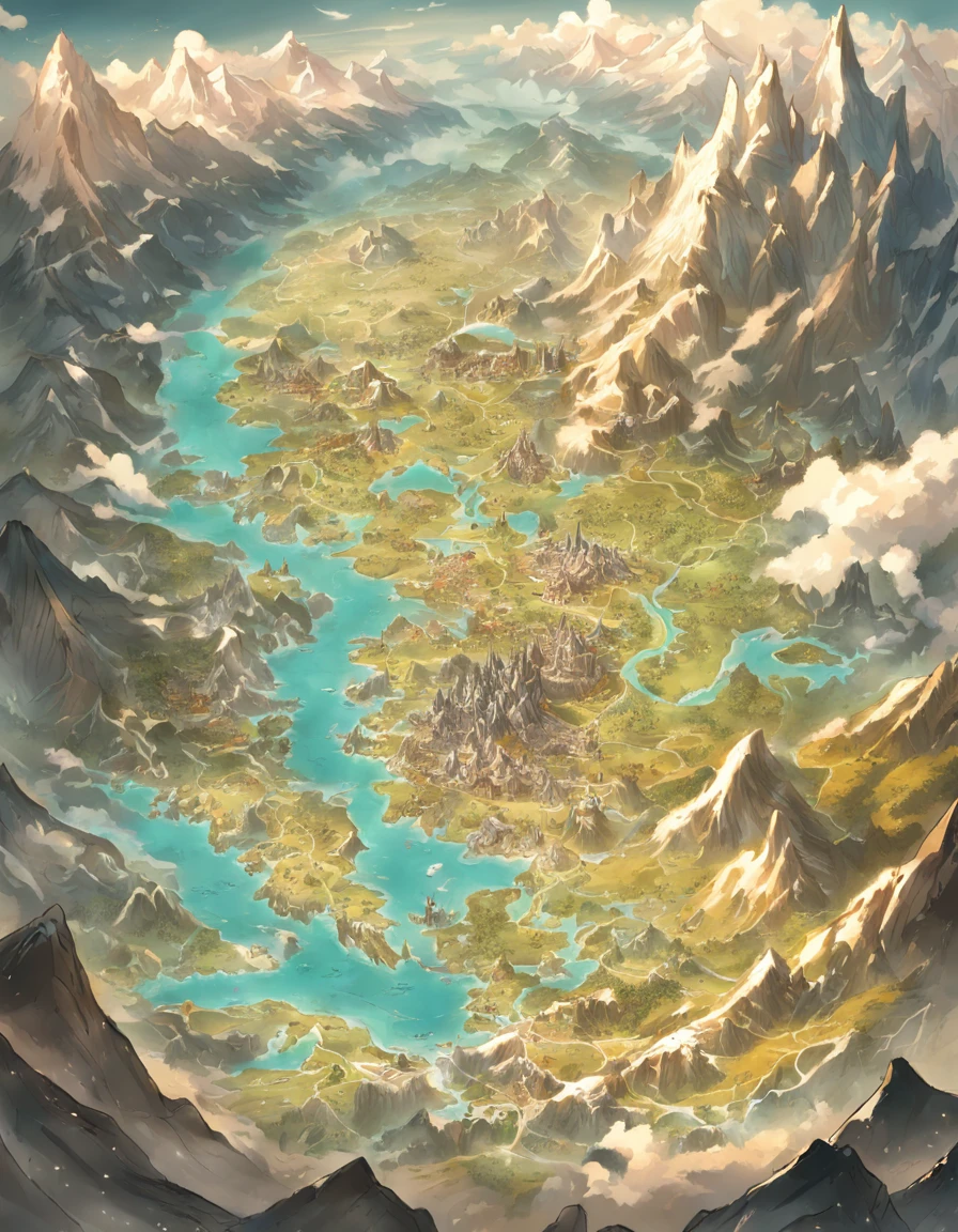 MAP, Map of a fantasy continent,In the middle of the map is the country of humanity, montains and hill,To the north is where the dwarves of the Land of Ice and Snow live,The south is the country of orcs,To the west is the Land of Dragons, To the east is the land of the elves, forrest