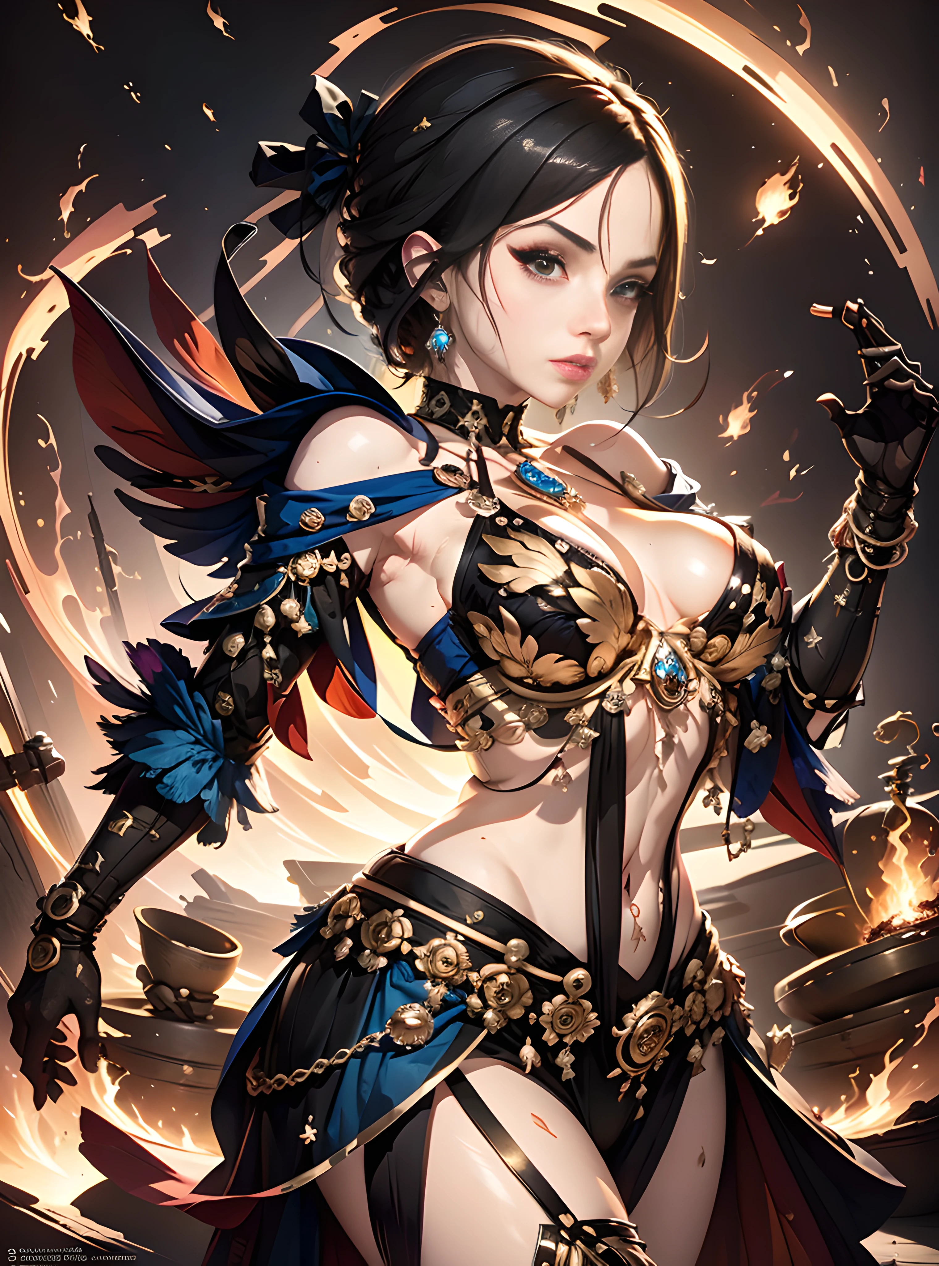 (extremely detailed 8k wallpaper) ,a medium shot photo of a anime scene of a demonic sorceress conjuring fire, various burning chains around her, seductive body,tall body, mature body, BREAK burning aura, fire balls, orange and yellow spark dazzling around, small phoenix flying in the background, lava on the ground, magma, sexy body BREAK,Detailed,Realistic,4k highly detailed digital art,octane render, bioluminescent, BREAK 8K resolution concept art, realism,by Mappa studios,masterpiece,best quality,official art,illustration,ligne claire,(cool_color),perfect composition,absurdres, fantasy,focused,rule of thirds,(((detailed perfect face)))