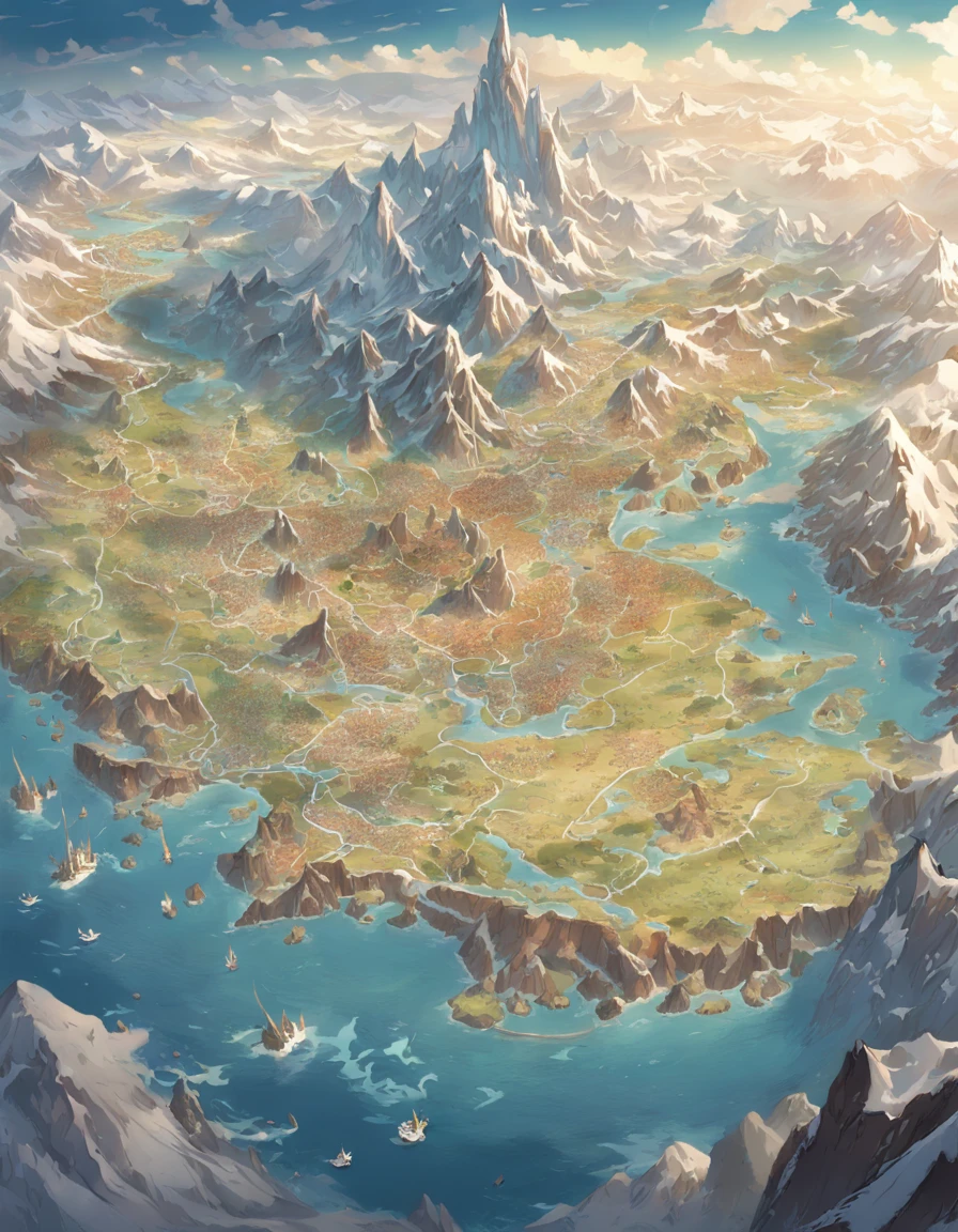 MAP, Map of a fantasy continent,In the middle of the map is the country of humanity, montains and hill,To the north is where the dwarves of the Land of Ice and Snow live, desert, To the east is the forest