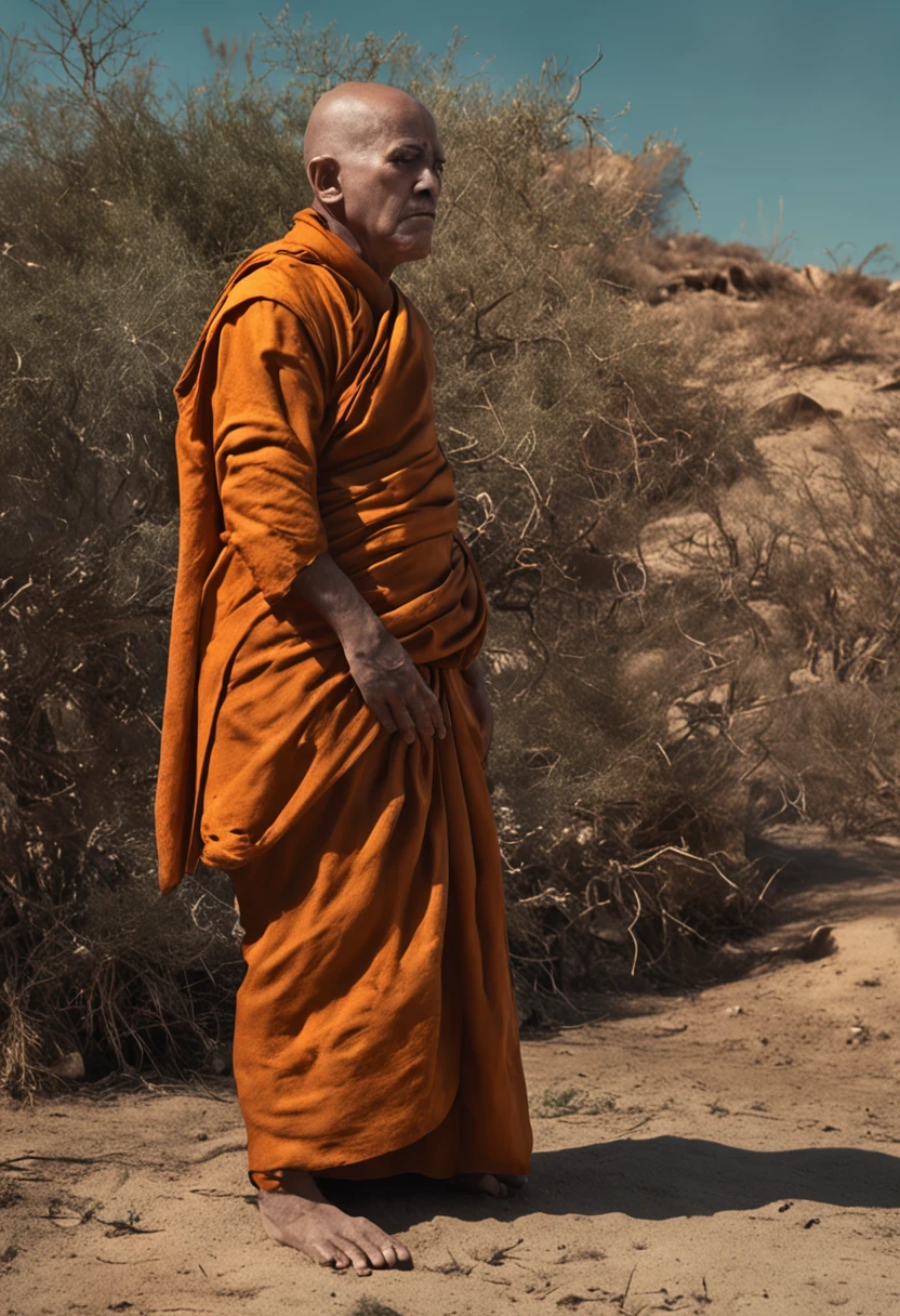 Dying monk looking somewhere