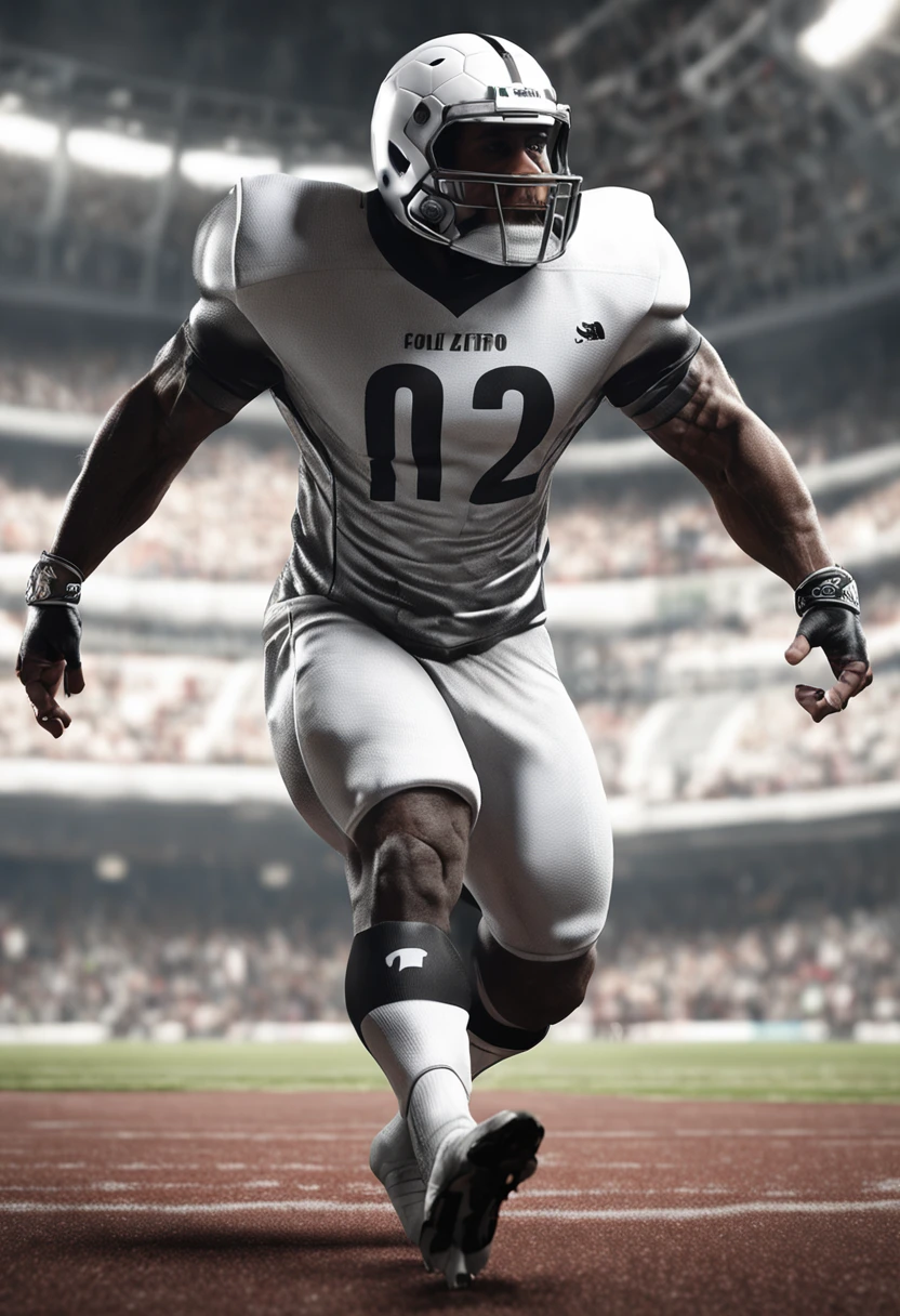 /Imagine an anthropomorphic bodybuilder whale, jogador de futebol, uniforme branco e preto do Santos FC, in Stadium, melhor qualidade, ultra realistic, circunstanciado