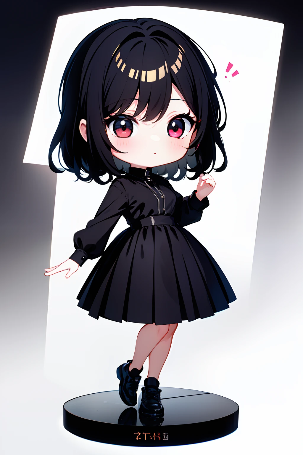 ((Best quality)), ((Masterpiece)),1 girl， animemanga girl，Q version characters，Infant body type，Very short in height，Black color hair，a black skirt，Fierce expression