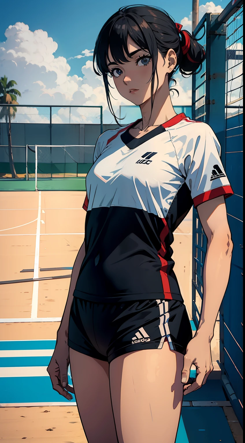 Jogador de voleibol, mulher, 2d, anime, branco e preto, 8k, 16k