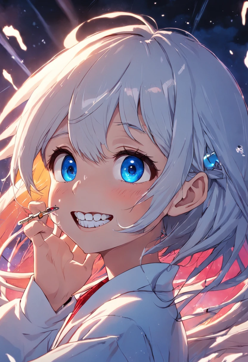 Coelho escovando os dentes、Acastanhado、Suporte de orelhas、Escova de dentes branca、em frente ao espelho