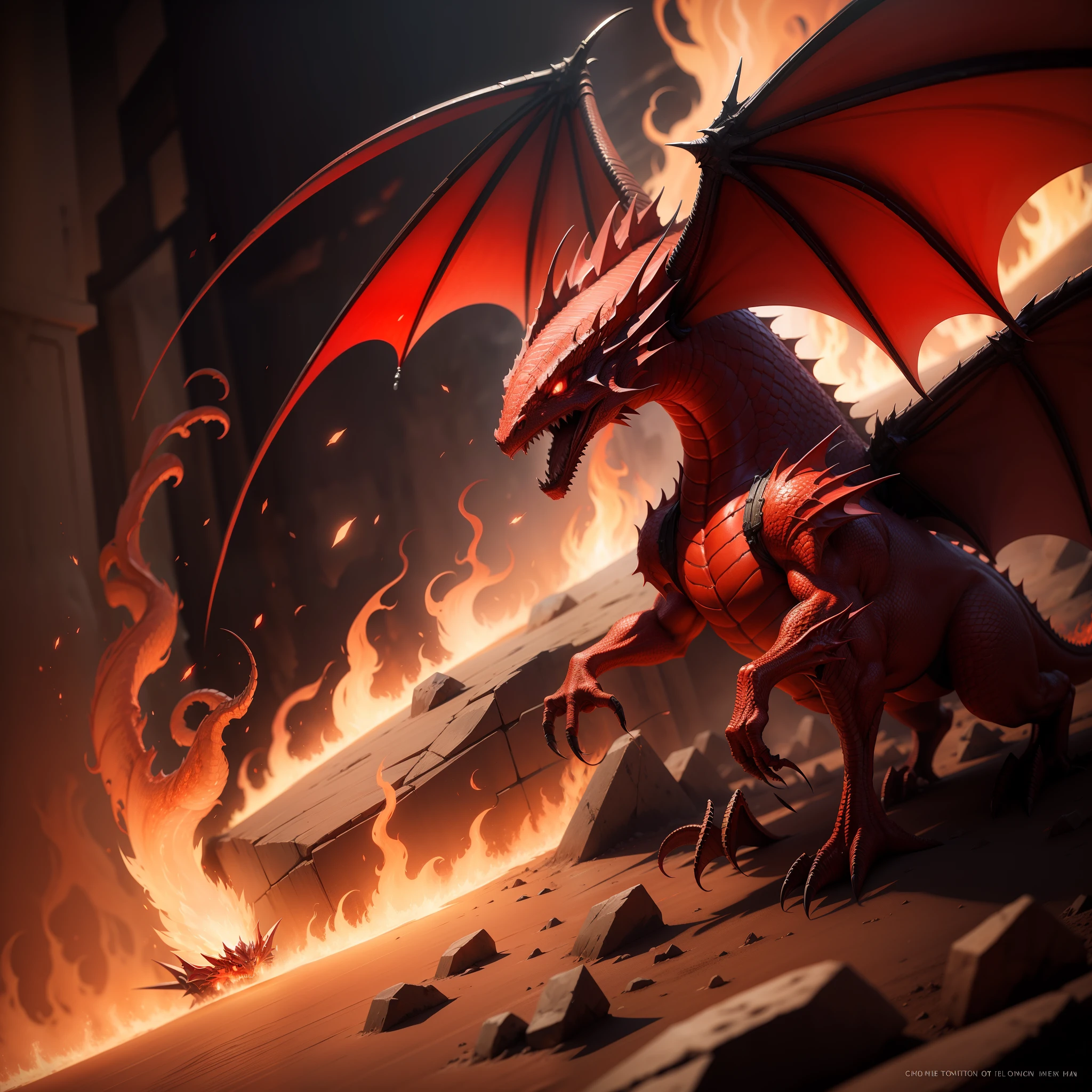 red dragon spitting fire concept art