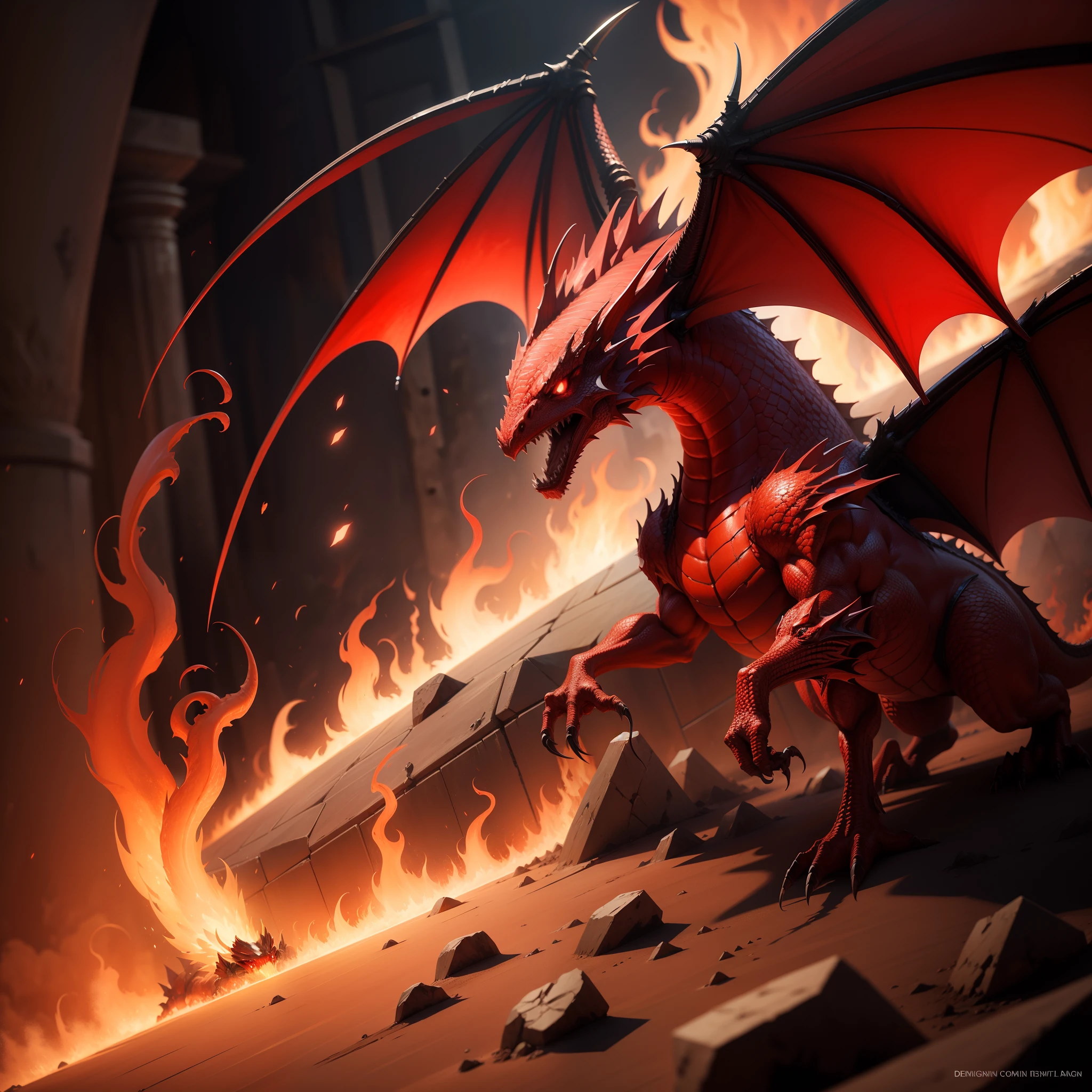 red dragon spitting fire concept art
