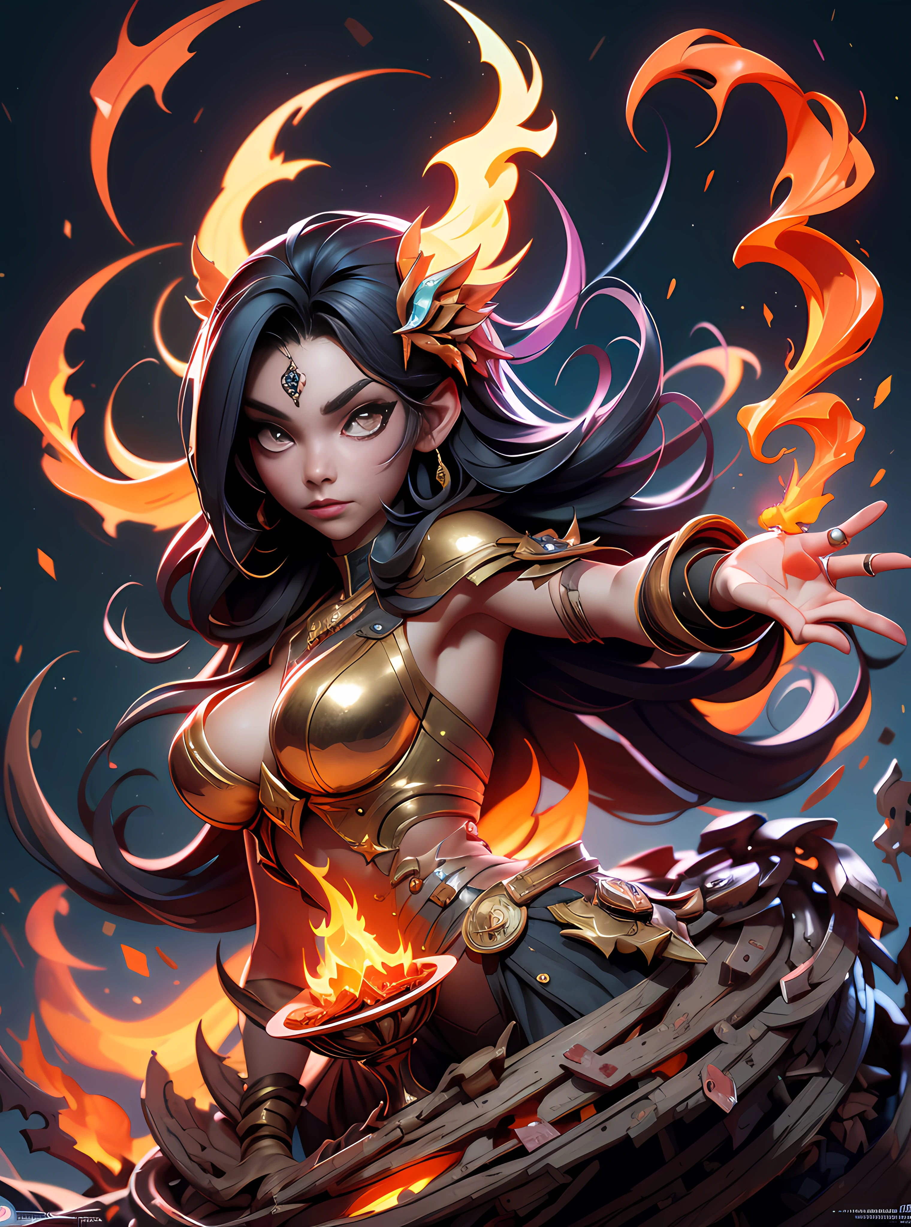 (extremely detailed 8k wallpaper) ,a medium shot photo of a anime scene of a demonic sorceress conjuring fire, various burning chains around her, seductive body,tall body, mature body, BREAK burning aura, fire balls, orange and yellow spark dazzling around, small phoenix flying in the background, lava on the ground, magma, sexy body BREAK,Detailed,Realistic,4k highly detailed digital art,octane render, bioluminescent, BREAK 8K resolution concept art, realism,by Mappa studios,masterpiece,best quality,official art,illustration,ligne claire,(cool_color),perfect composition,absurdres, fantasy,focused,rule of thirds,(((detailed perfect face)))