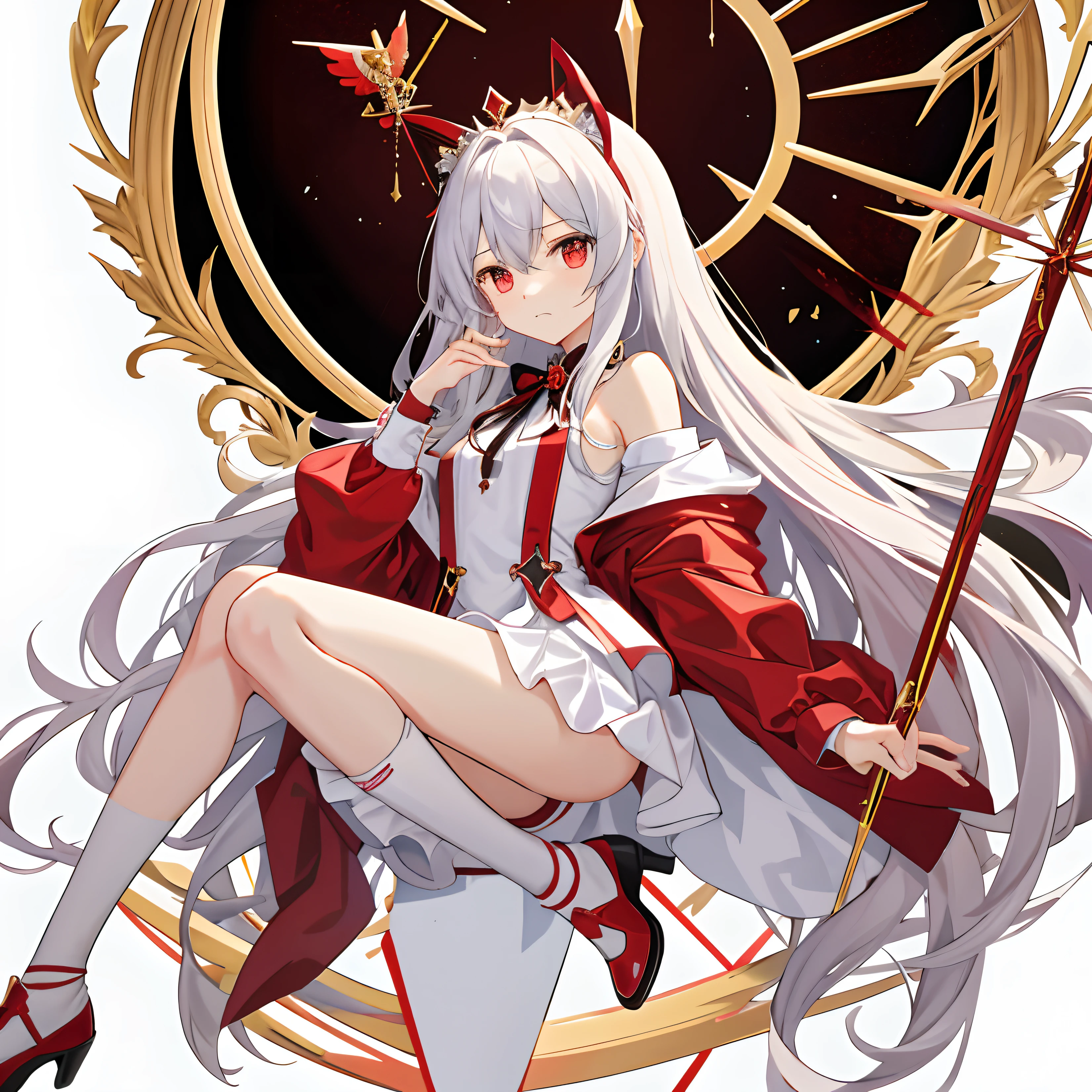 ((tmasterpiece,best qualtiy)),(1girll:1.2),1 age girl,独奏,美丽细致的眼睛,详细的脸,(full bodyesbian:1.2),(head to toe),(dyna),(action),long white hair,red color eyes,little breast,(with black background:1.1),Bloody particles,Blood on the face,diadems,sceptre,Red Jewel,Small leather shoes,1 teengirl,golden crucifix,mirrors