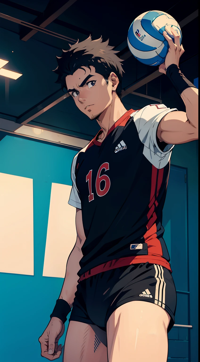 Jogador de voleibol, homem, 2d, anime, branco e preto, 8k, 16k