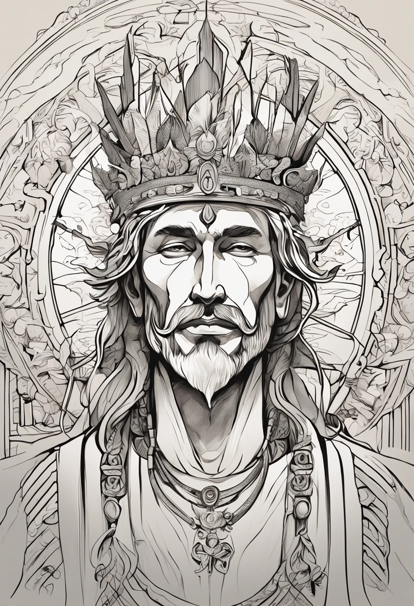 There is a man with a crown and feathers on his head, Beeple e Alphonse Mucha, usando uma coroa de penas brilhantes, Beeple e Jean Giraud, stunning digital illustration, Retrato de Martin Ansin, personagem de fantasia hiperdetalhado, O deus imperador da humanidade, deus rei da arte ai, Homem com coroa, Deus Imperador