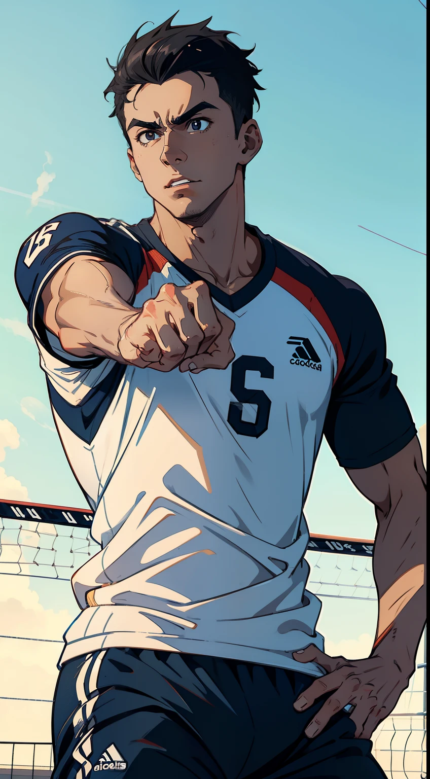Jogador de voleibol, homem, 2d, anime, branco e preto, 8k, 16k
