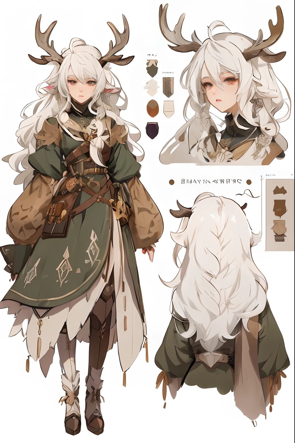 anime character design of a woman with white hair and deer horns, [ character design ], character design art, anime character design, detailed anime character art, great character design, pretty anime character design, trending on artstation pixiv, high quality character design, character adoptable, detailed character design, interesting character design, guweiz on pixiv artstation, shadowverse character concept