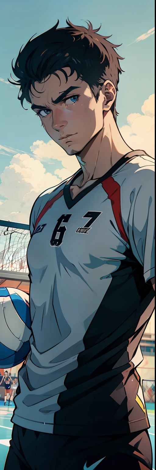 Jogador de voleibol, homem, 2d, anime, branco e preto, 8k, 16k