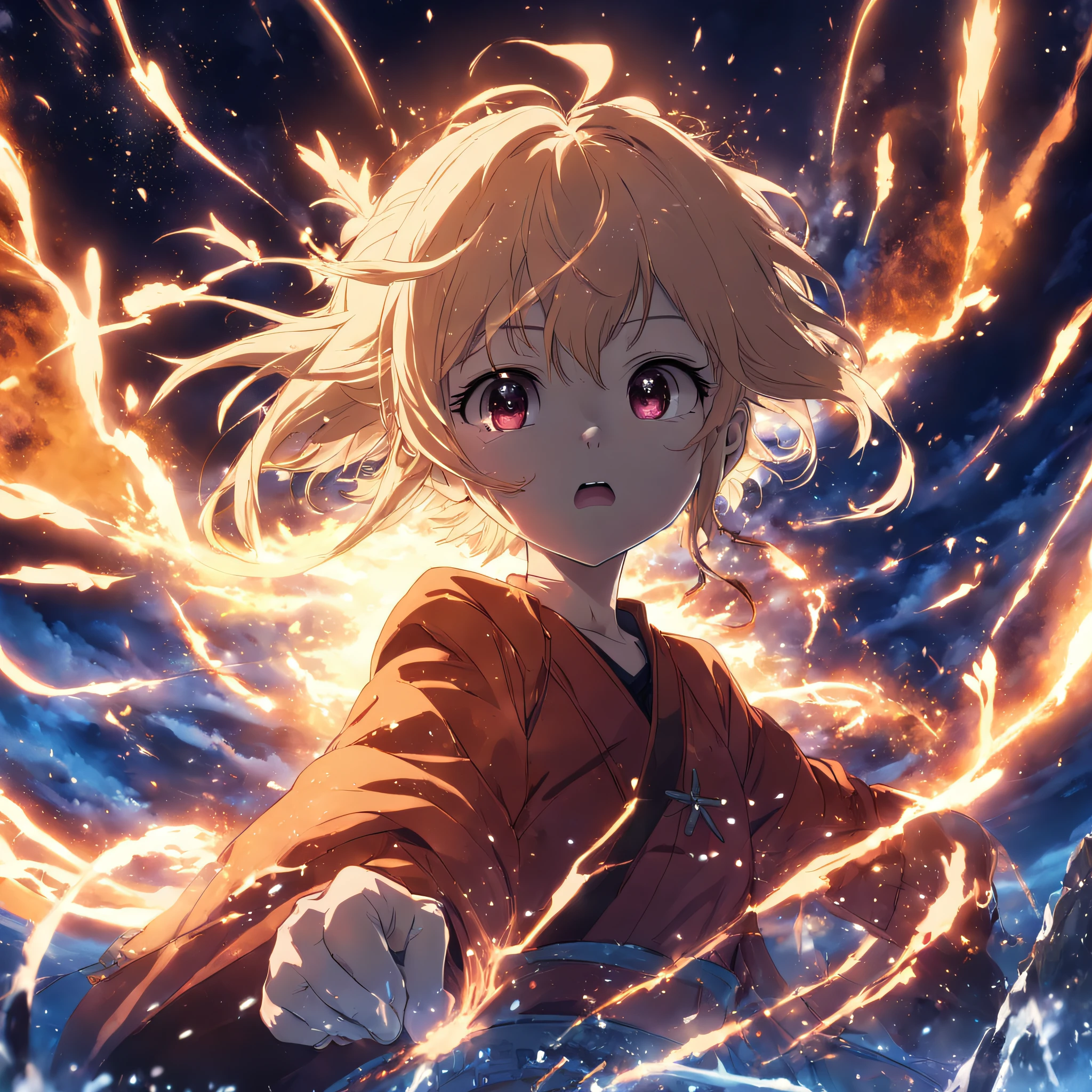 masutepiece, Best Quality, Movie Still, Floating in the sky, close-up, (sparks:0.7)