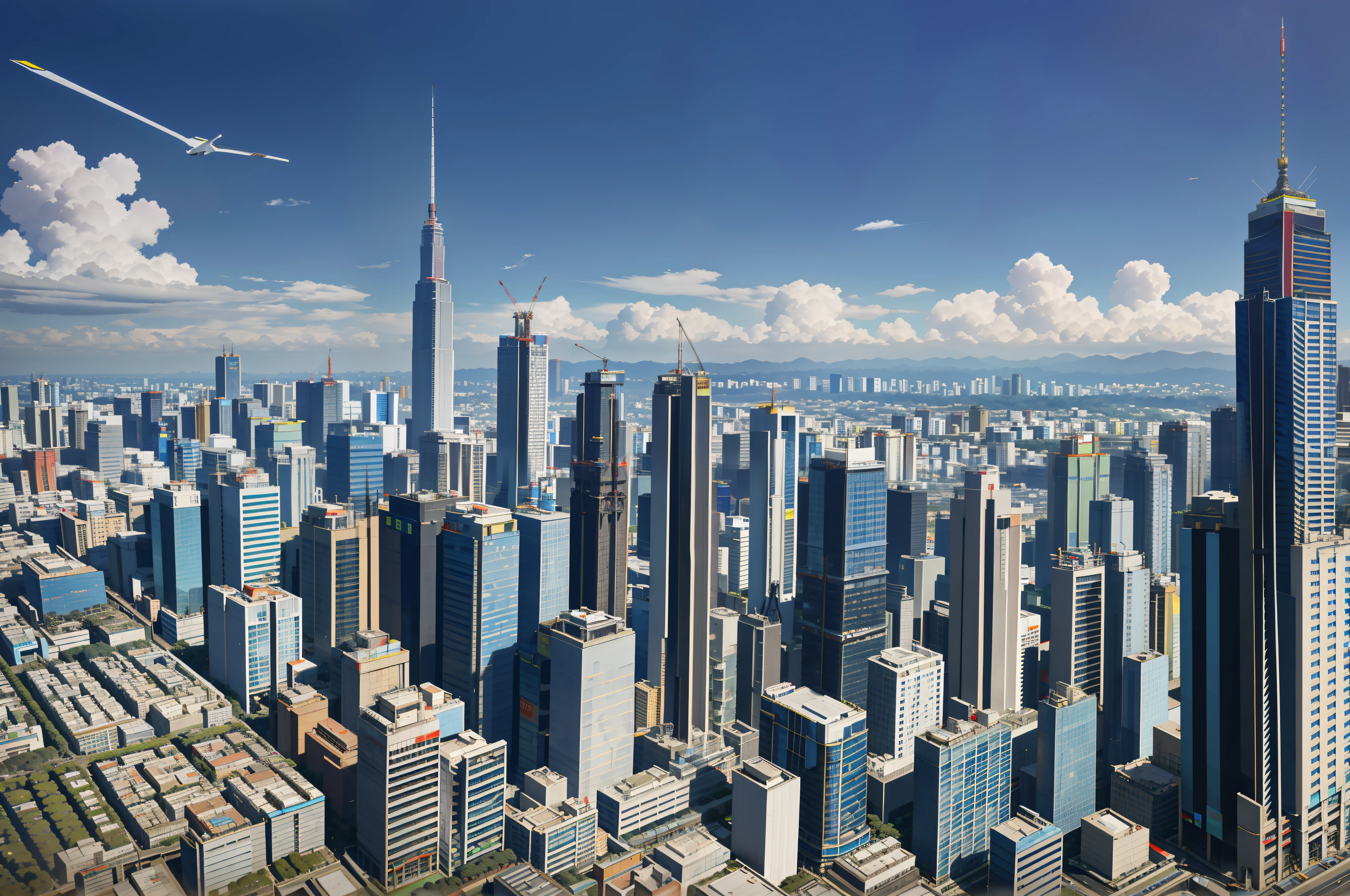 Araray skyscrapers in blue sky city, City of São Paulo in the background, Brazil São Paulo in the background, City of São Paulo, São Paulo City Hall, Futuristic São Paulo in the background, streets of Sao Paulo, in Sao Paulo under, new sao paulo, Futuristic and clean São Paulo, modern Sao Paulo, arte estilo anime
