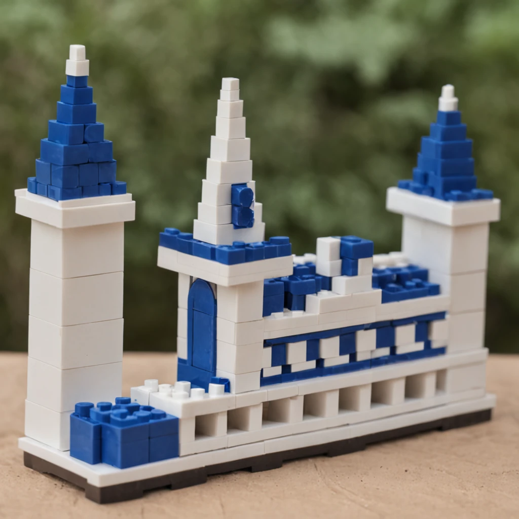create 3D building blocks with the color blue and white, the number of blocks must be 5