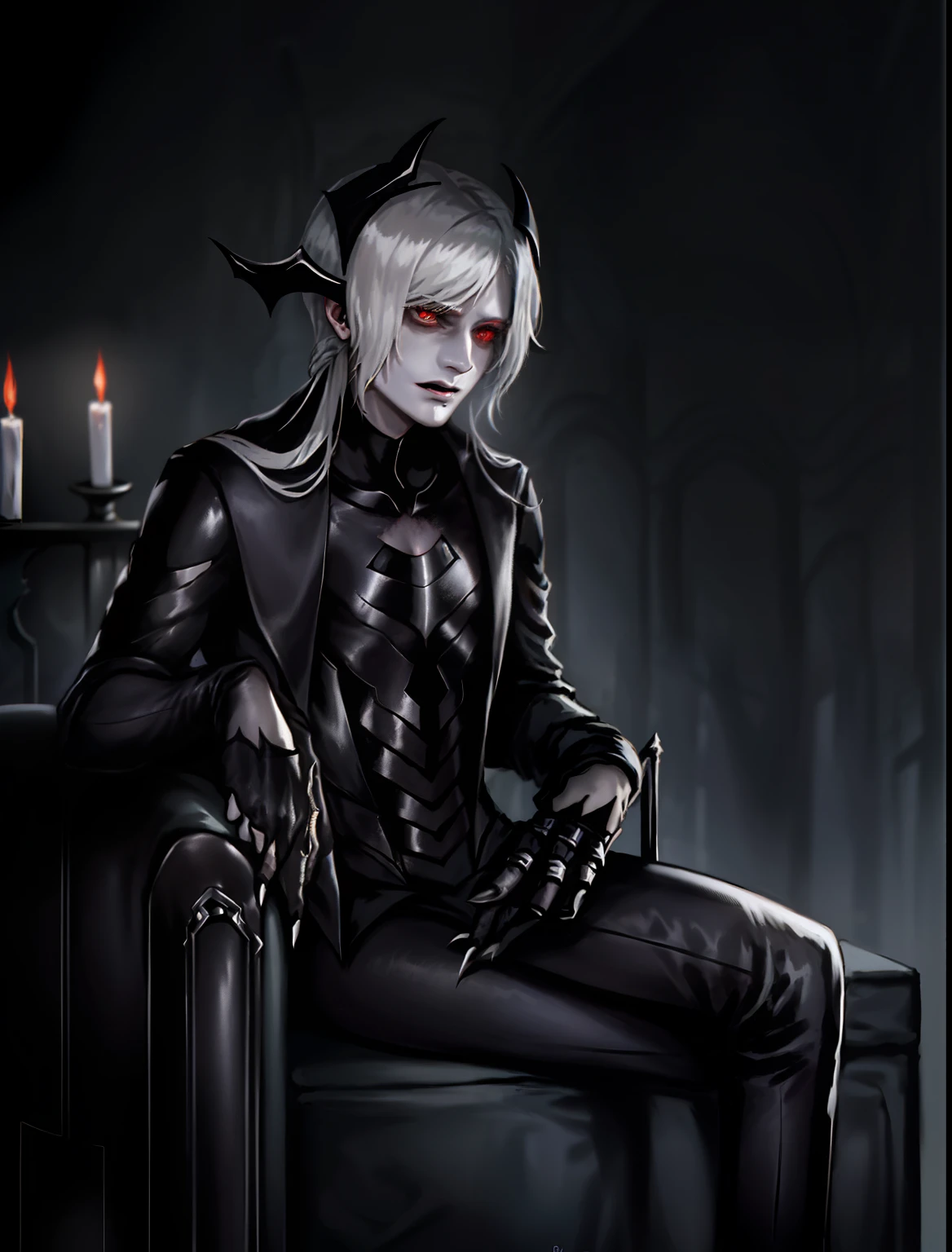 given caracter in a futuristic black vampyric wearing
