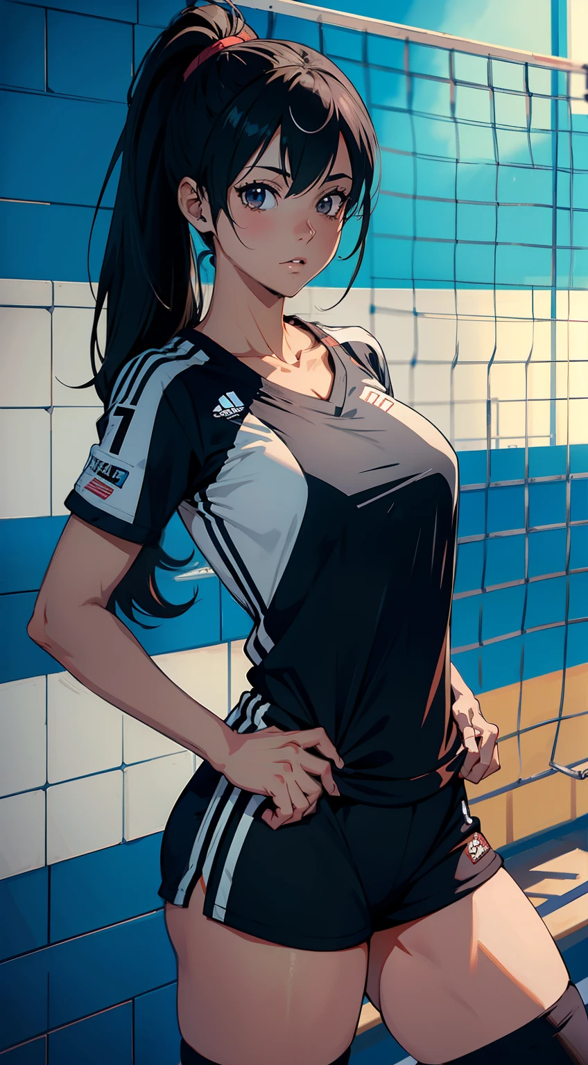Jogador de voleibol, mulher, 2d, anime, branco e preto, 8k, 16k