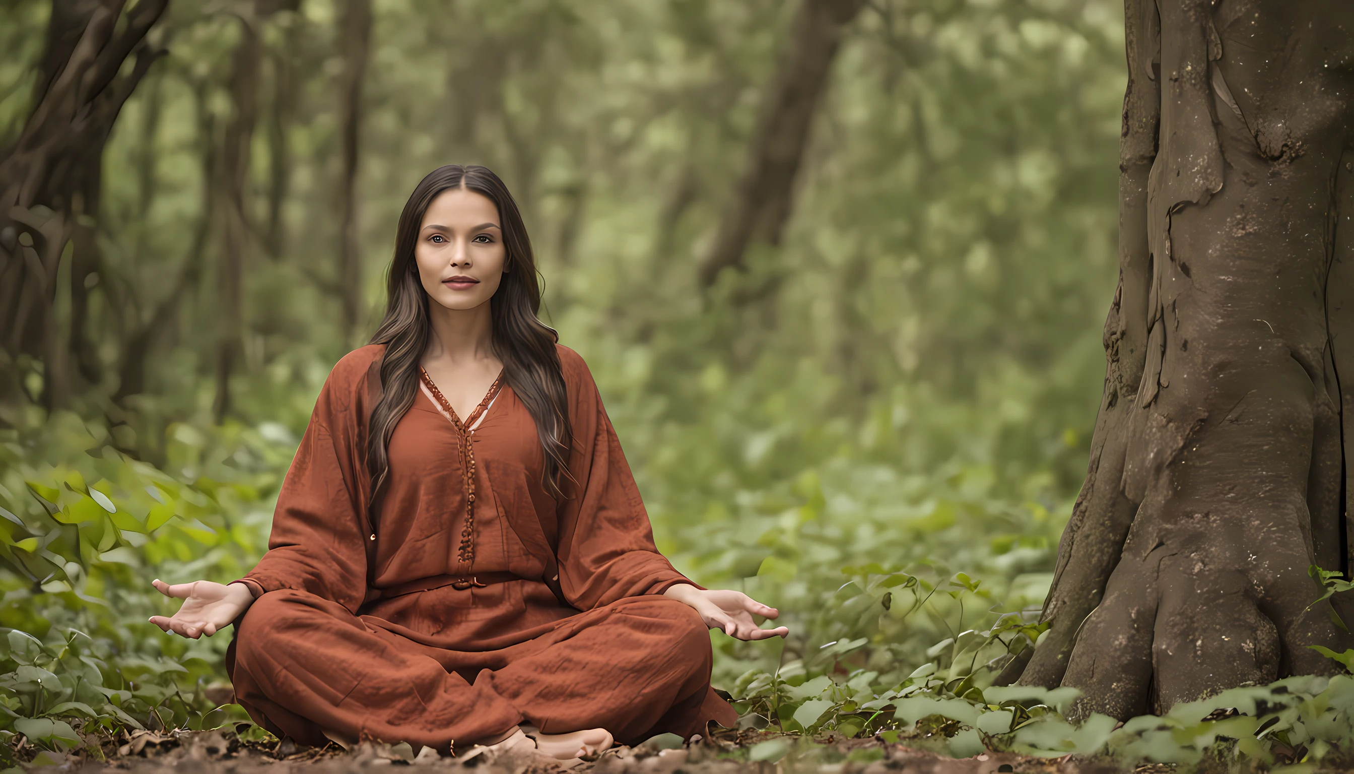 Crimaster part:1.2),melhor qualidade,Pisif,taoist,(meditation:1.1), sozinha,magical forest,Jesus , a Meditar de pernas cruzadas, Bright green magic matrix, Realistic