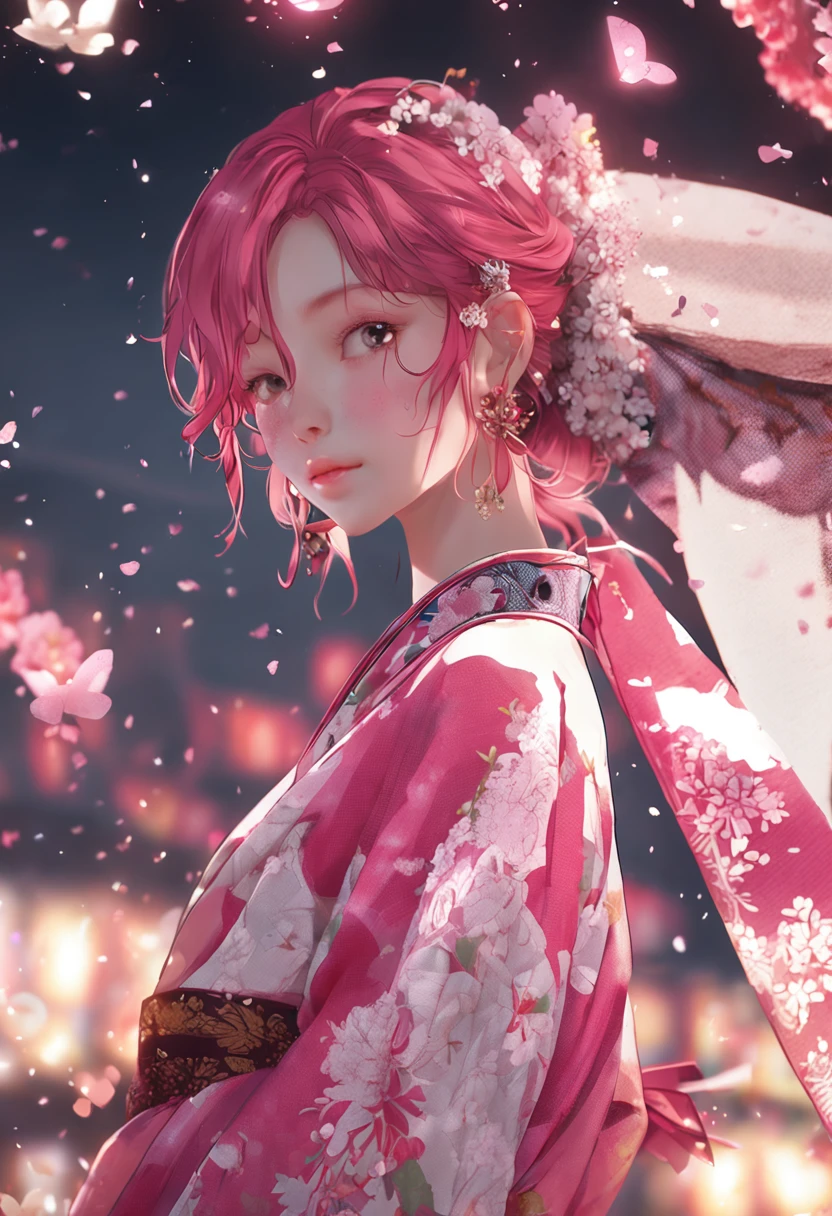 (incredibly absurdres, ultra-detailed,8k wallpaper),(masterpiece),(realistic),(photorealistic:1.2),(raw photo:1.2), (best quality:1.2), (detailed face :1.4),(beautiful detailed eyes :1.2),(detailed hair), pink hair, 18 years old girl, flirting on camera, in traditional japanese kimono, night, kyoto, fireworks,(beautiful,cute:1.4)