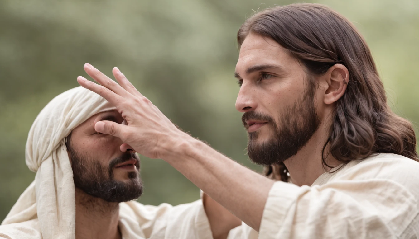 Jesus Christ putting his hands on a man's head and blessing