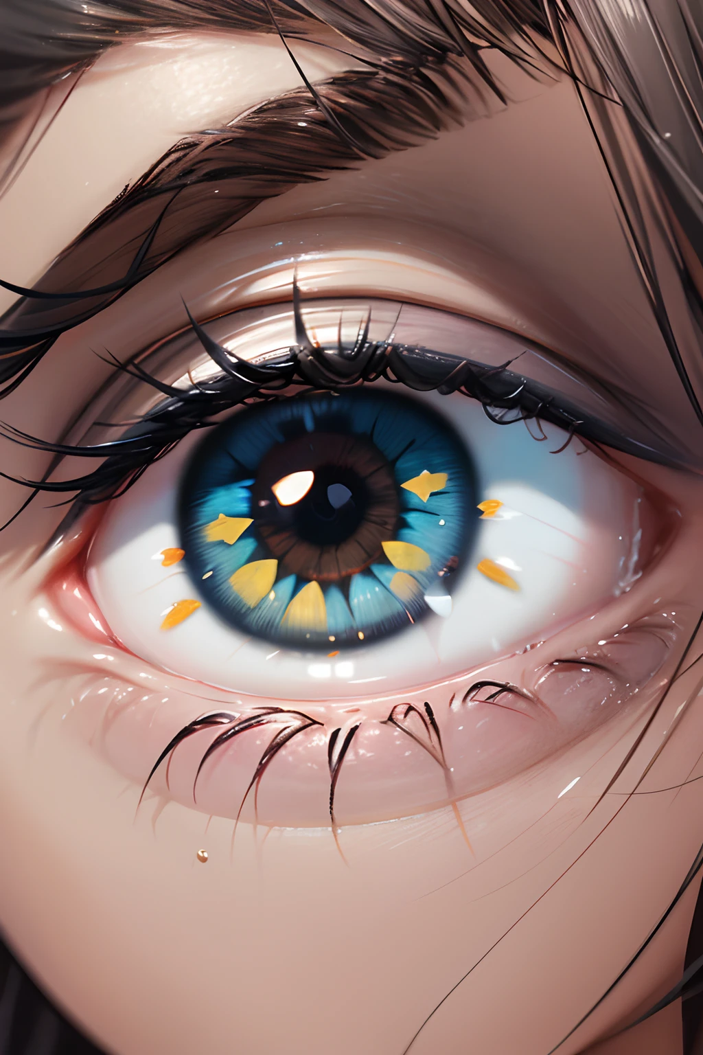 "Obra-prima, melhor qualidade, close up nos olhos, olhos azuis perfeitos, detalhes extremos."