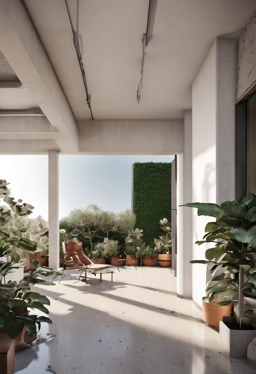 casa minimalista, 2 pisos, de color blanco y jardin con arboles