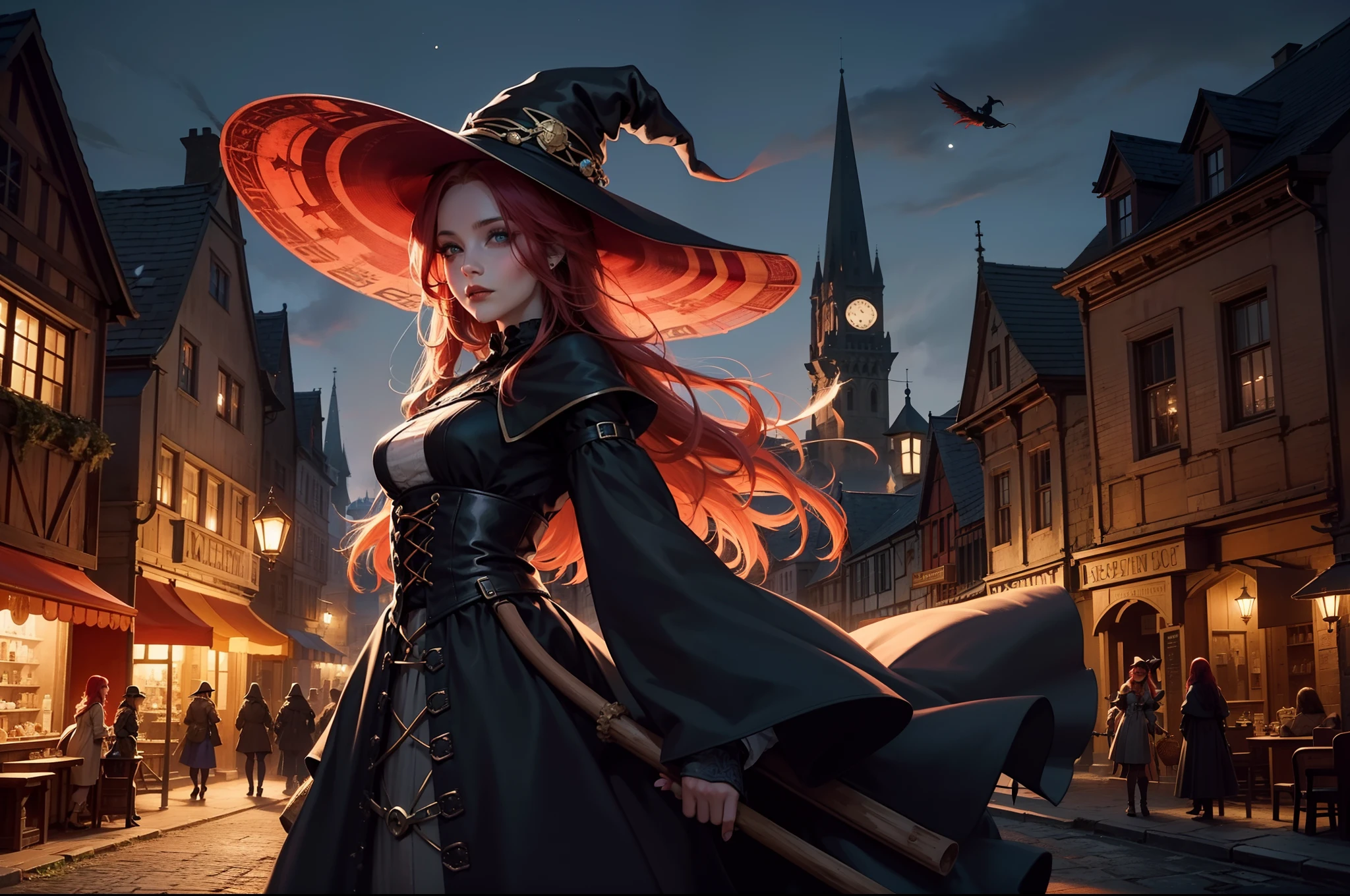 One girl witch cosplay and big hat , beautiful 8k --auto
