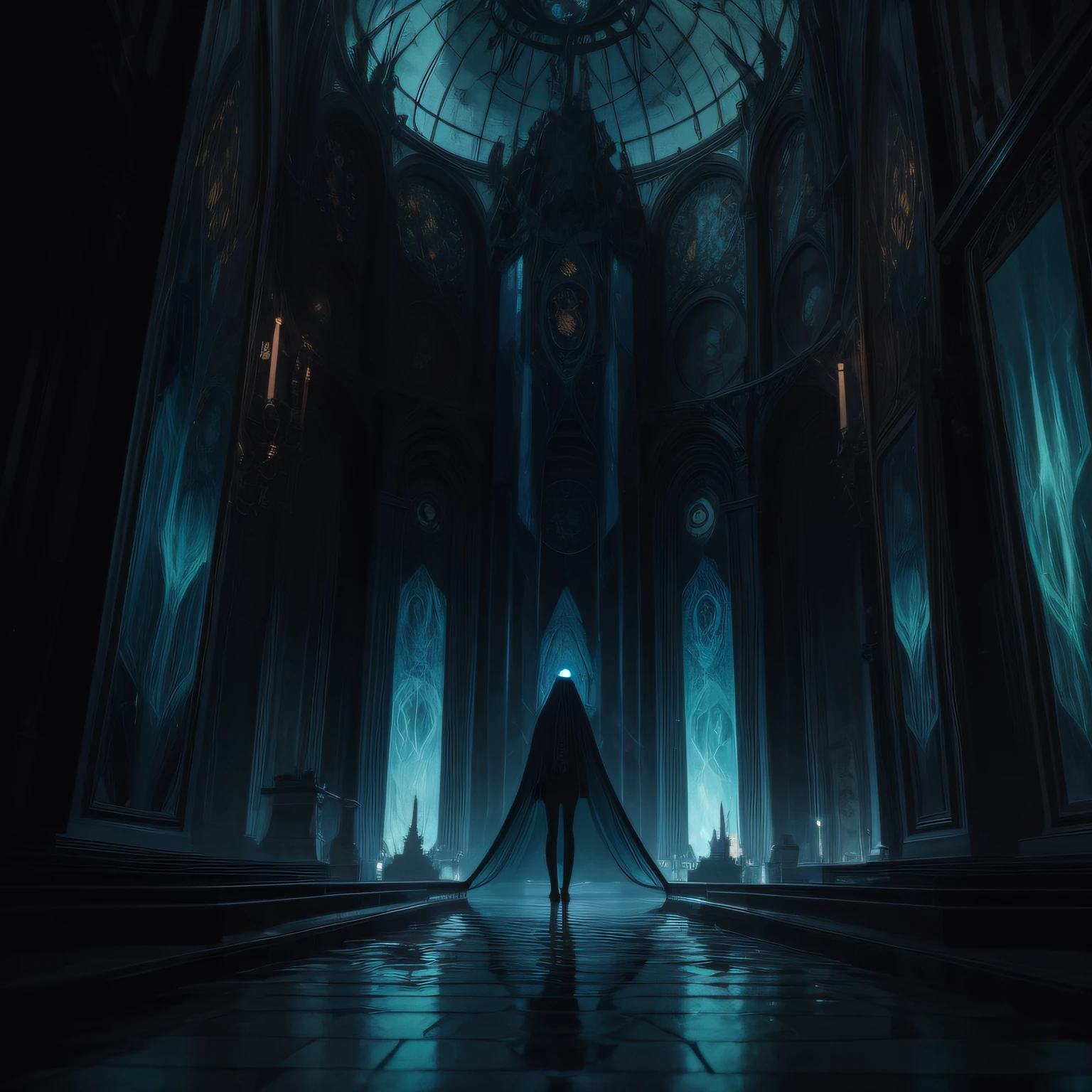 An eldritch diety that controls reality, surrounded by countless mirrors that peer into endless worlds