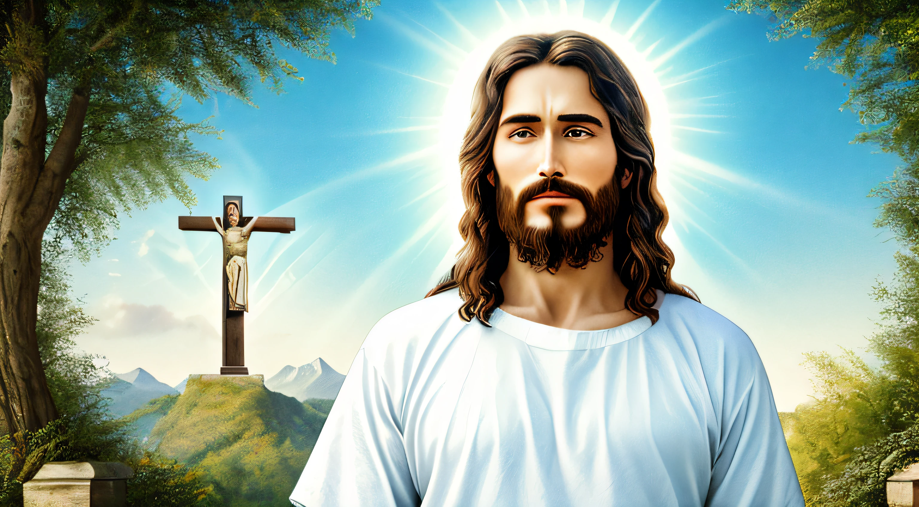 Crimaster Piece:1.2),best quality,(meditation:1.1), soio, Jesus Cristo,sorridente ,sentado,Realistic