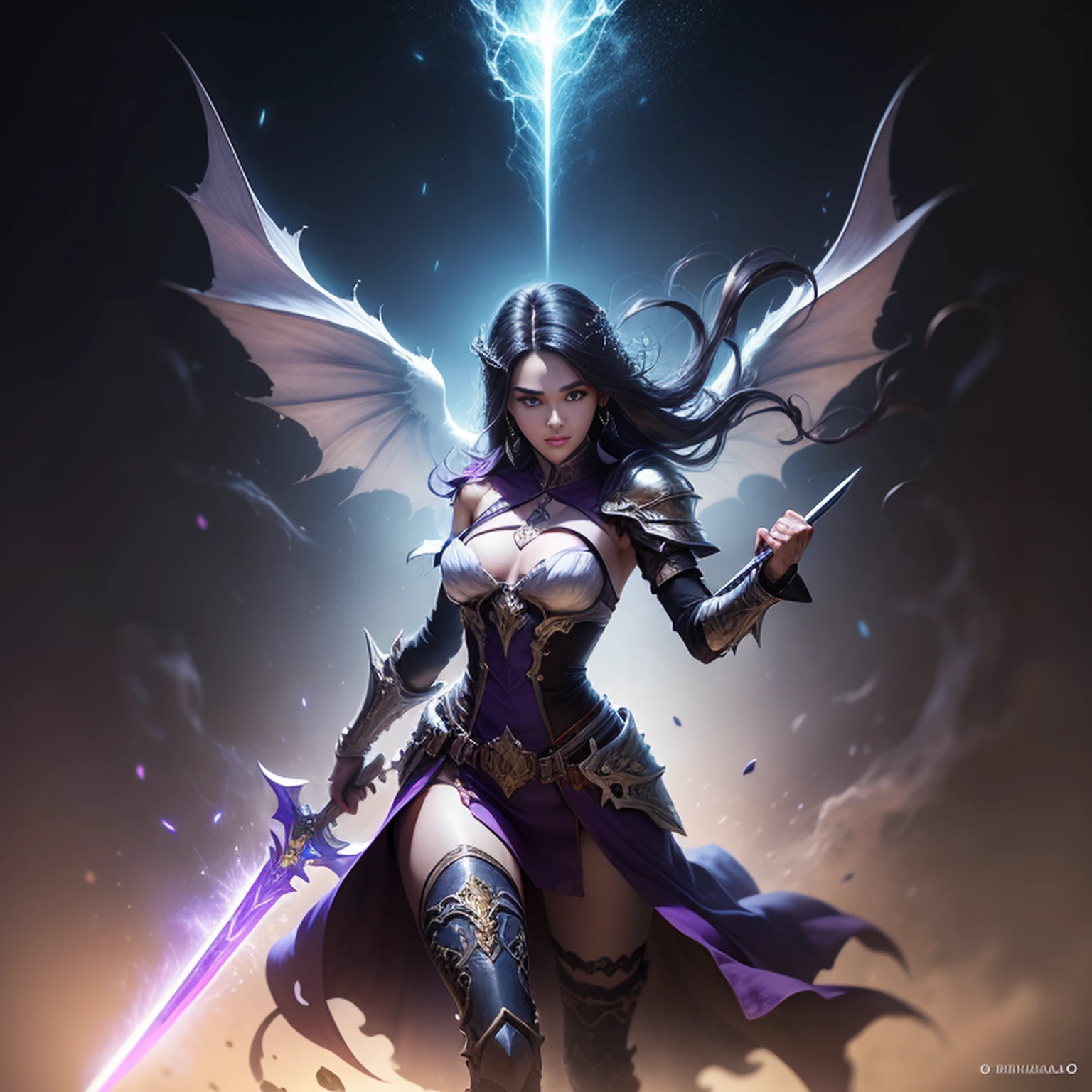 a closeup of a purple sword with a black handle with lights around it, war blade weapon, intricate fantasy spear, fantasy blade, arma de fantasia, huge oversized sword, Espada irregular, espada grande, espada enorme, espada de fantasia, style of ghost blade, armored sword blade, equipe draconiana, Lance realista, arte da arma do RPG de fantasia, epic fantasy weapon art, , fotografia, icone de jogo, icone profissional,(obra prima)(Ultra realista),(Ultra Dealhado),(melhor qualidade),(Ultra Detalhado),(simetria perfeita:1.3)