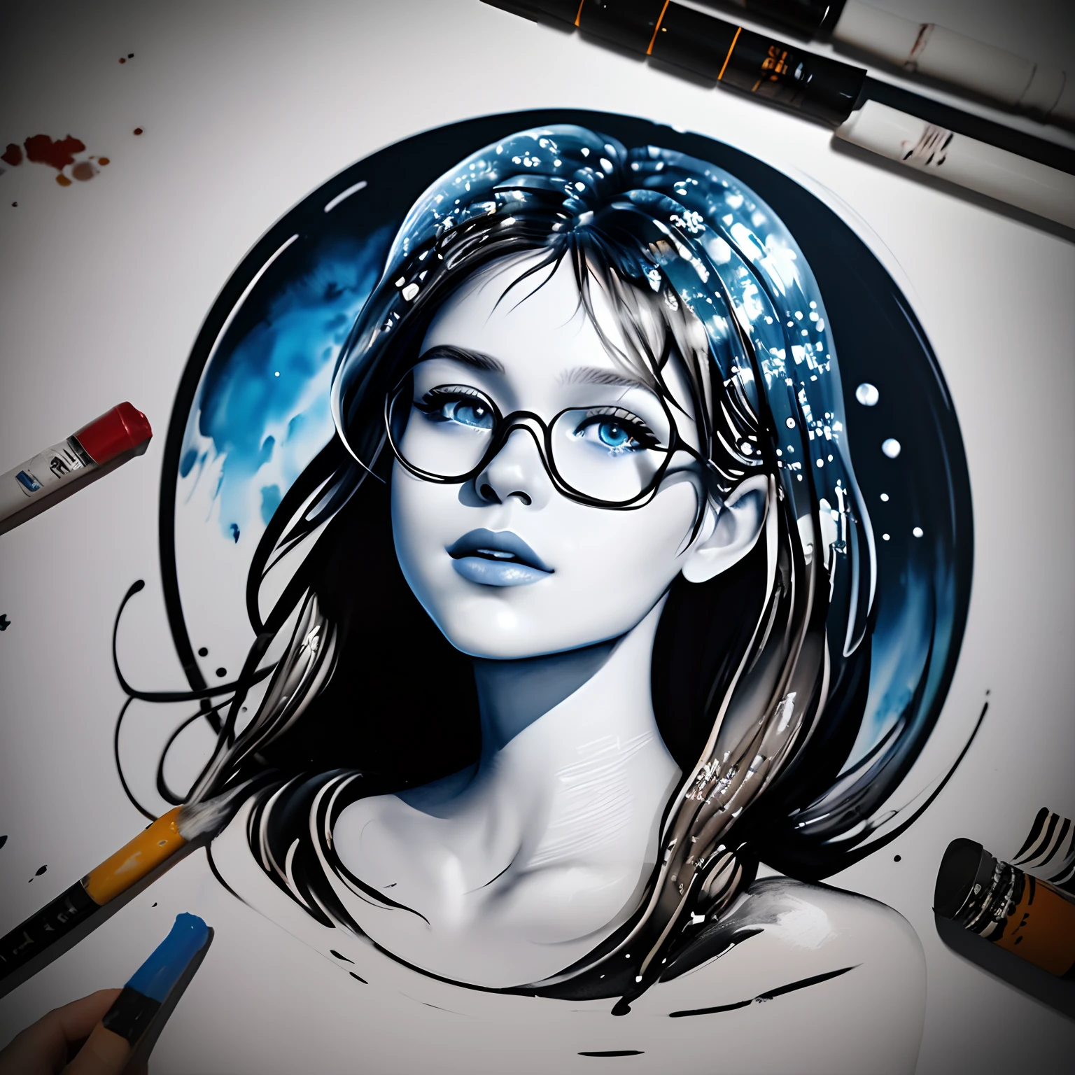 ready-to-print vector t-shirt art graffiti illustration of a alien : blue messy steel head, oil painted, perfect face, perfect face, intricate image, shades of blue,light red color added, 1024K resolution,rayban lens, A ArtStation digital painting, it is smooth and very flowing black ink:photorealistic masterpiece:intricately detailed fluid gouache painting:Written by Brunna Mancuso:calligraphy:propylene:watercolor art,Professional photographed,natural lighting,Minimalistic volumetric lighting photo illustration :Written by Marton Bobzert: intricate,Ellegance,Sprawling,magical dream,Hair on fire,full of life, 3d illustration, Adobe illustration, artwork centered, scratch paint design, planet splash, ultra white background, add fluorescent vivid many artistic oil colors, add music symbols and figures, add techno music concept objects