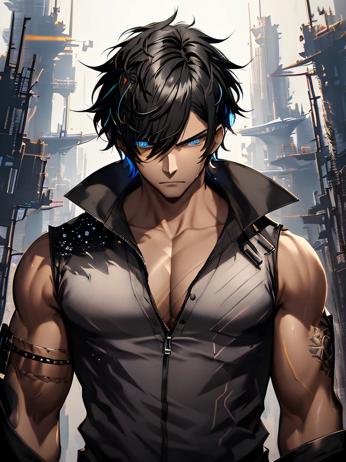 The Raiden General has a particularly large chest and is naked and unobstructed