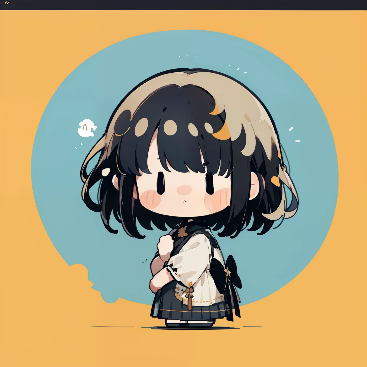 The girl with black hair,Short detailed hair,effeminate,surprise,consternation,Under the moonlight,Tear Chibi
