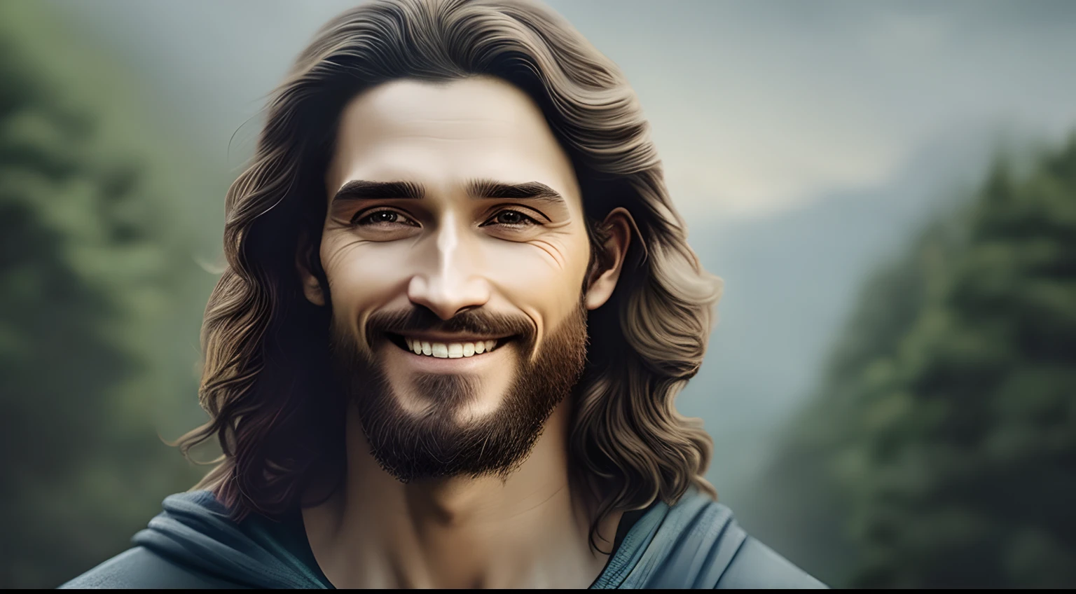 Crimaster Piece:1.2),best quality,(meditation:1.1), sozinho, Jesus Cristo,sorridente ,sentado,Realistic, perfeito