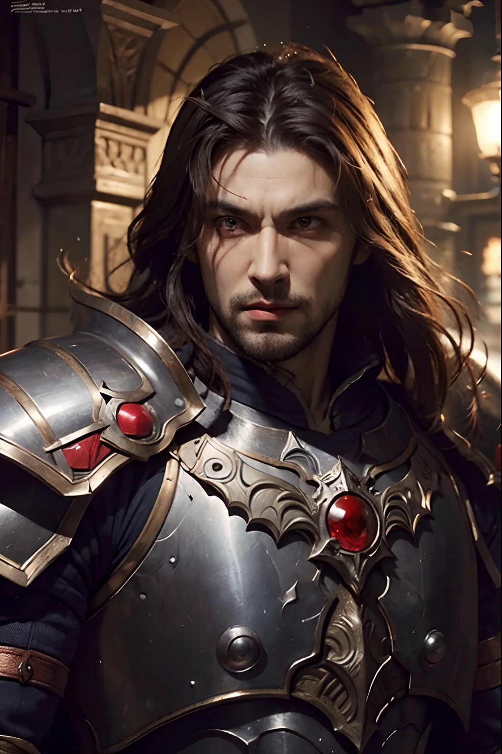 Castlevania Lord of the Shadows hyper realistic super detailed beautiful muscular Moroccan armor super realistic super detailed Armor glowing eyes