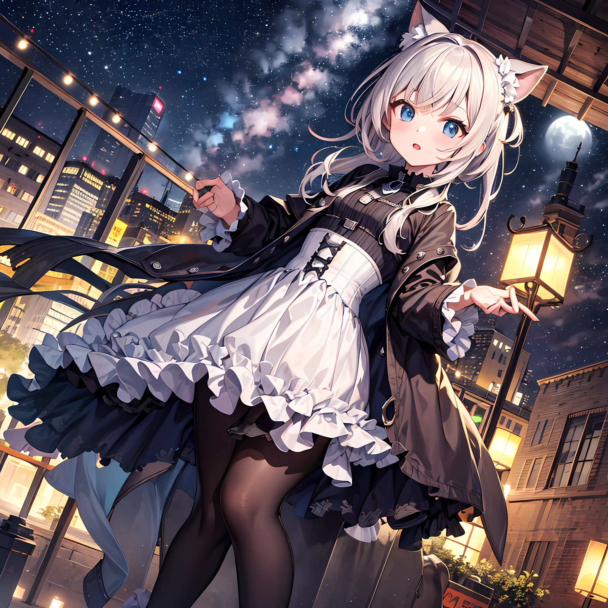 ultra detailed game CG, (High resolution:1.1),(absurderes:1.1), 1girl in, Little Girl, Solo, Simple Anime, nightcity, Overlooking the night view from a height