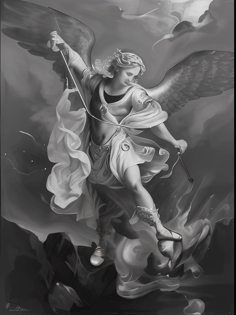 (((SAINT MICHAEL ARCHANGEL. 19 years olinetic style))) ((( Con una cara seria y piadosa. Con una mirada dulce y tierna))) (obra maestra, calidad superior, mejor calidad, arte oficial, beautiful and aesthetic: 1.2), (1girl), extremadamente detallado, (Arte fractal: 1.3), colorido, highest detailed, Cara perfecta, parte superior del cuerpo, HDR, (orando: 1.3), (golden lines of white coat: 1.2), galaxia, (rayas de luz), eye-catching visuals, (dynamic stripes, senderos luminosos: 1.2), colores vibrantes,