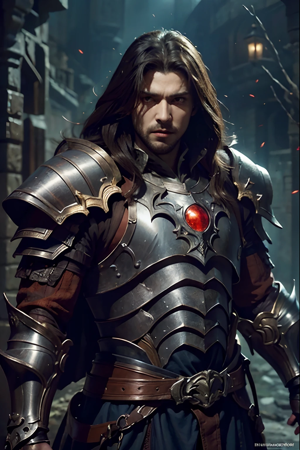 Castlevania Lord of the Shadows hyper realistic super detailed beautiful muscular Moroccan armor super realistic super detailed Armor glowing eyes