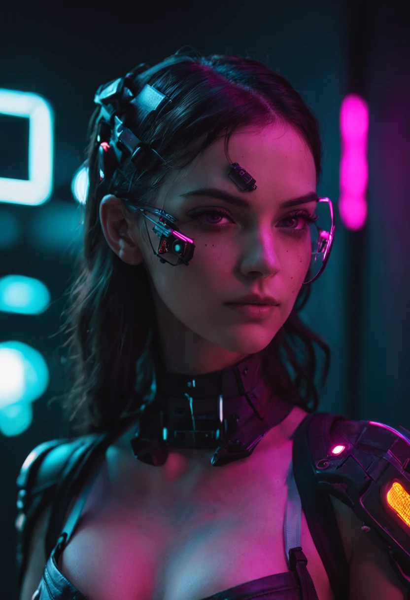 Mulher sensual cyberpunk neon segurando arma