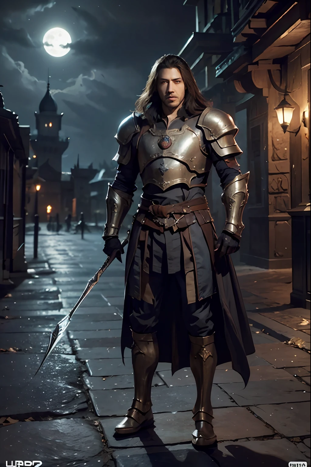 Castlevania Lord of the shadows hyper realistic super detailed beautiful muscular Moroccan armor super realistic super detailed Armor glowing eyes full body Wear moon behind