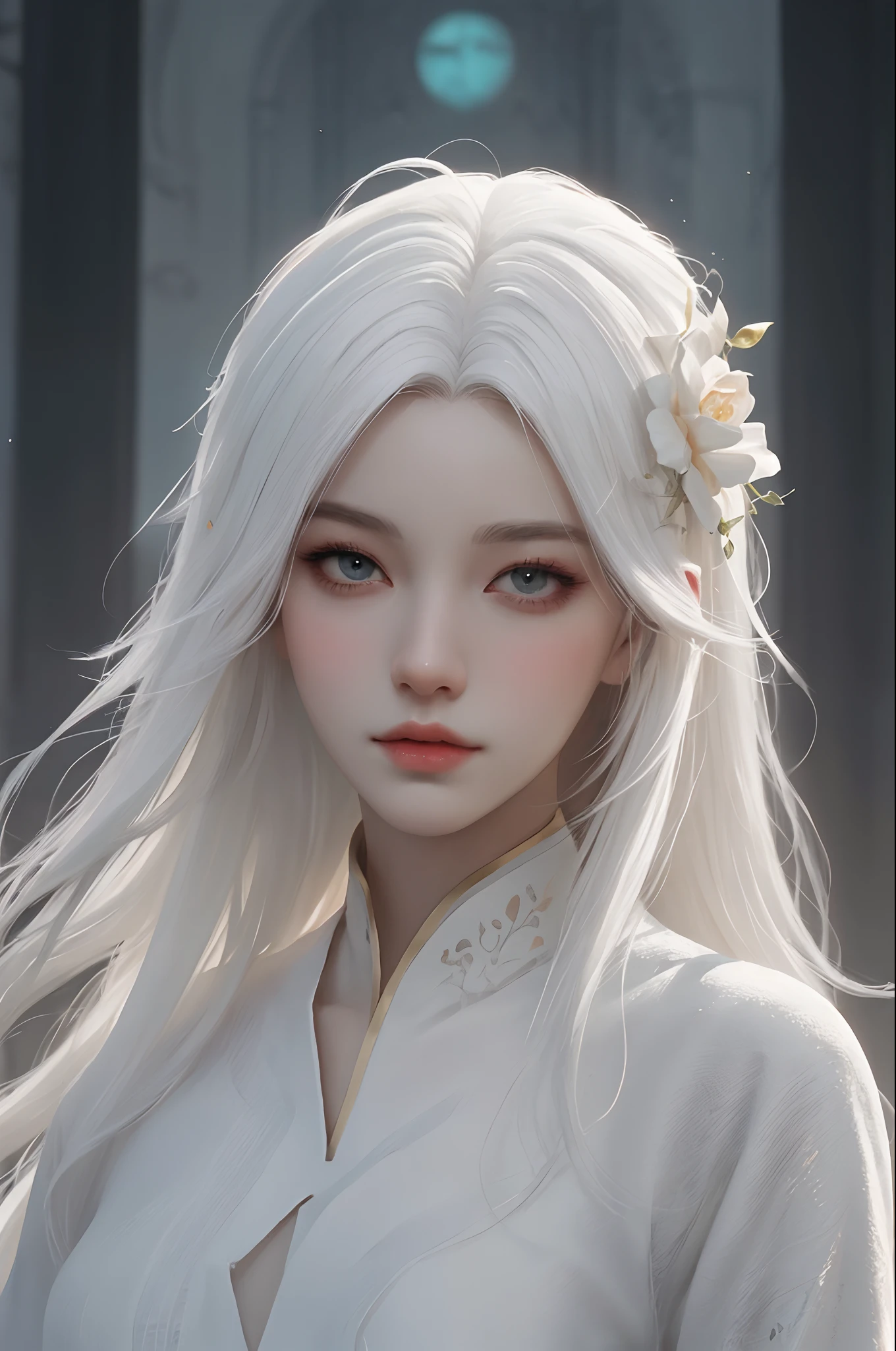 a close up of a woman with white hair and a white mask, beautiful character painting, guweiz, artwork in the style of guweiz, white haired deity, by Yang J, epic exquisite character art, stunning character art, by Fan Qi, by Wuzhun Shifan, guweiz on pixiv artstation