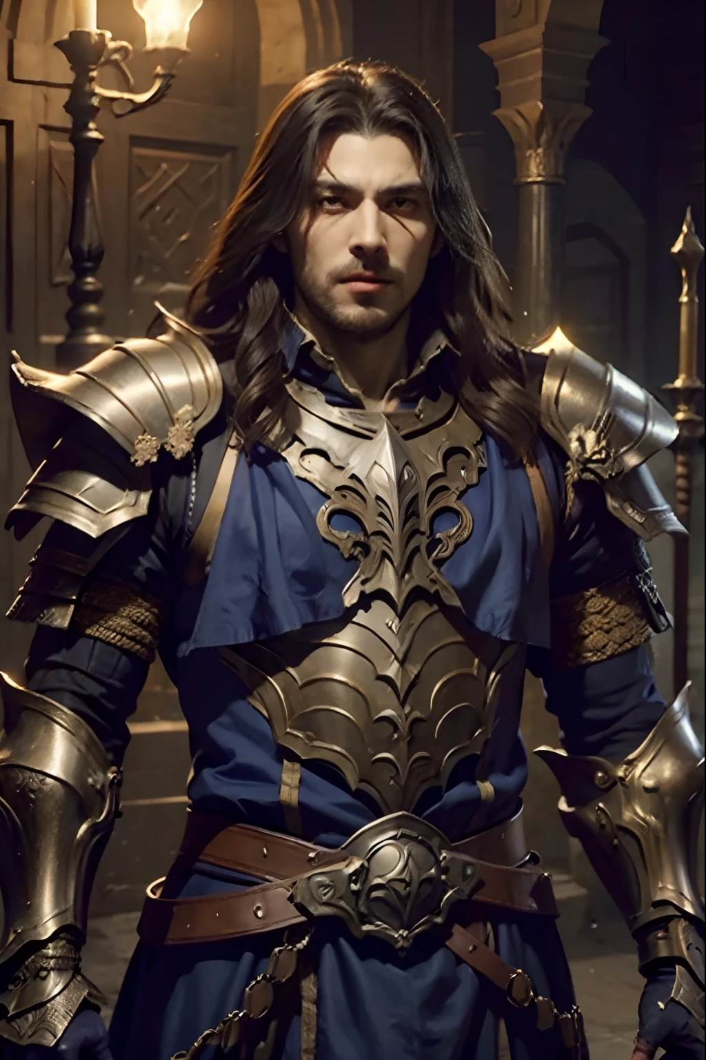 Castlevania Lord of the Shadows hyper realistic super detailed beautiful muscular Moroccan armor super realistic super detailed Armor glowing eyes