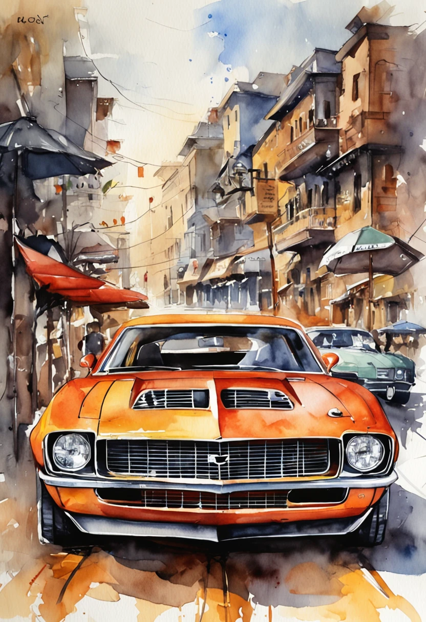 "next to: Quority(chevrolet camaro | |)Race cars race around the city circuit at night,Um sopro de sangue e velocidade。"