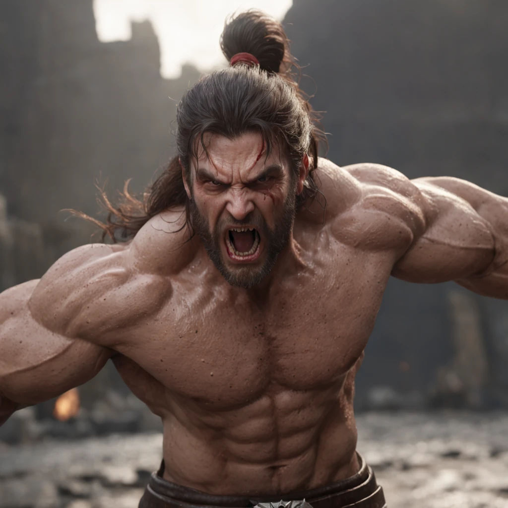 (professional 3d render:1.3) af (Realistic:1.3) most beautiful artwork photo in the world,Features soft and shiny male heroes, ((Epic hero fantasy muscle man rough wet hero angry look long hair short beard and ferocious expression in dynamic pose, Fantastic location, Majestic cluttered environment)), full body 8k unity render, action shot, skin pore, very dark lighting, heavyshading, Detailed, Detailed face, (vibrant, photograph realistic, Realistic, Dramatic, Dark, Sharp focus, 8K), (Old leather garments damaged by weathering:1.4), ((((Wear fur)))), (Intricate:1.4), decadent, (Highly detailed:1.4), Digital painting, rendering by octane, art stations, concept-art, smooth, Sharp focus, illustration, Art germ, (loish:0.23), wlop ilya kuvshinov, and greg rutkowski and alphonse mucha gracias, (Global illumination, Studio light, volumettic light), heavy rain, particles floating, lotr, fantasy, elf, full bodyesbian, ((Dark and ancient city background:1.3)),CGSesociety,art stations