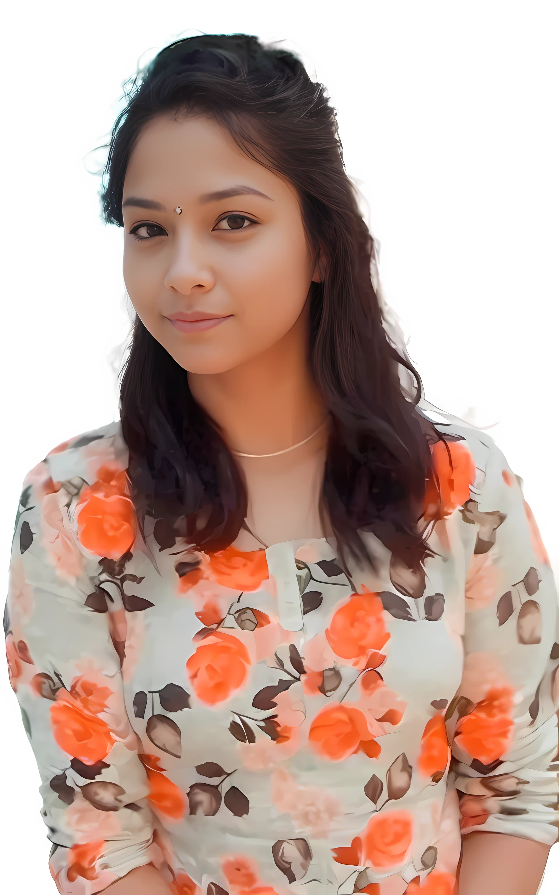 a close up of a woman with long hair and a flowered shirt, centre image, photo of young woman, around 1 9 , student, devainart, profile pic, photo of a woman, portait photo profile picture, extremely graphic, portait image, old picture, photo taken in 2 0 2 0, nivanh chanthara