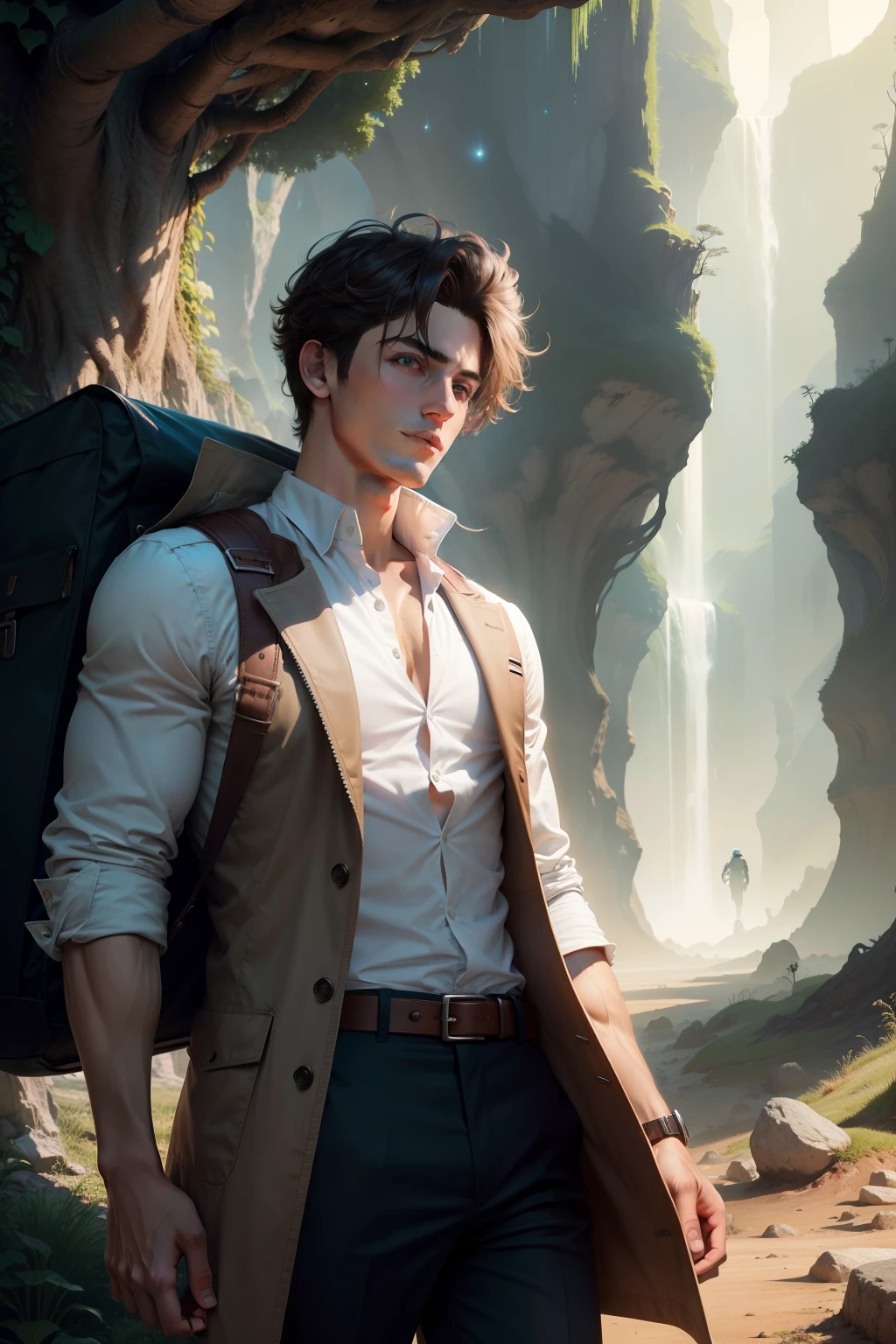 Handsome boy travels through another world