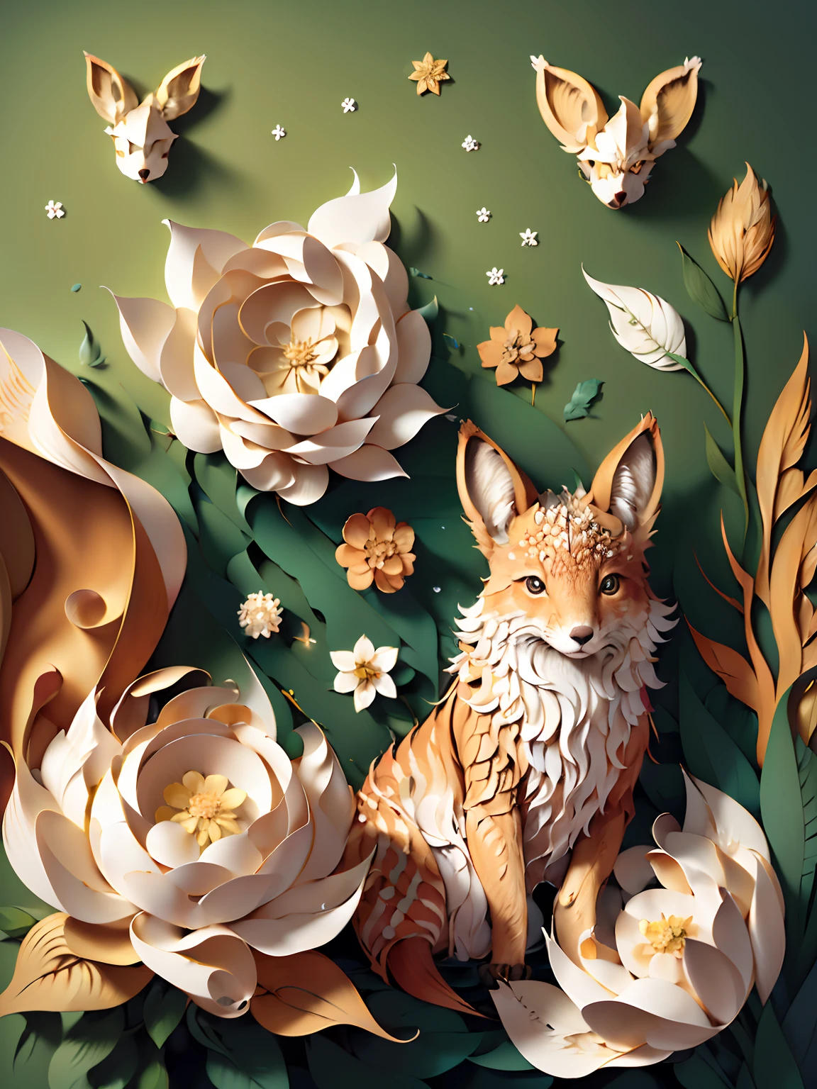 (((obra-prima))), melhor qualidade, illustration, raposa, floresta, raposas, bosques, papel, arte em papel, linda obra feita em papel, ultra-detail, obra prima, 8k